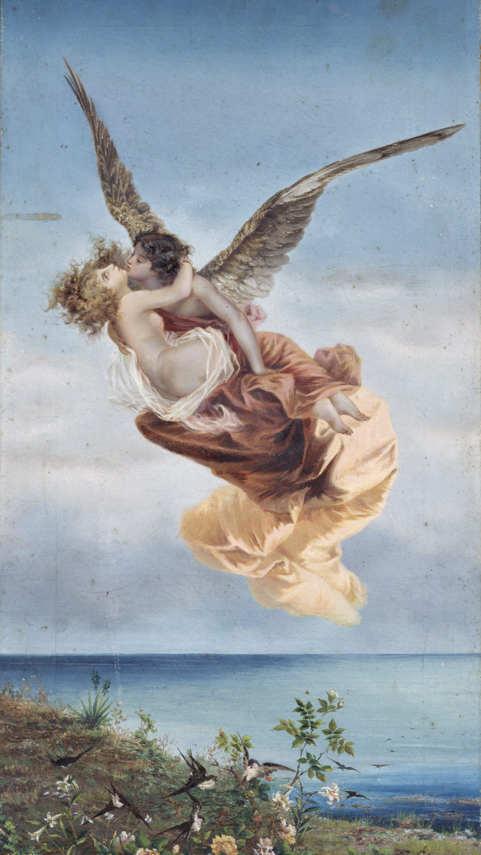 Japan painting phone wallpaper: Eros and Psyche by Ragusa Tama, Meiji era, 20th century