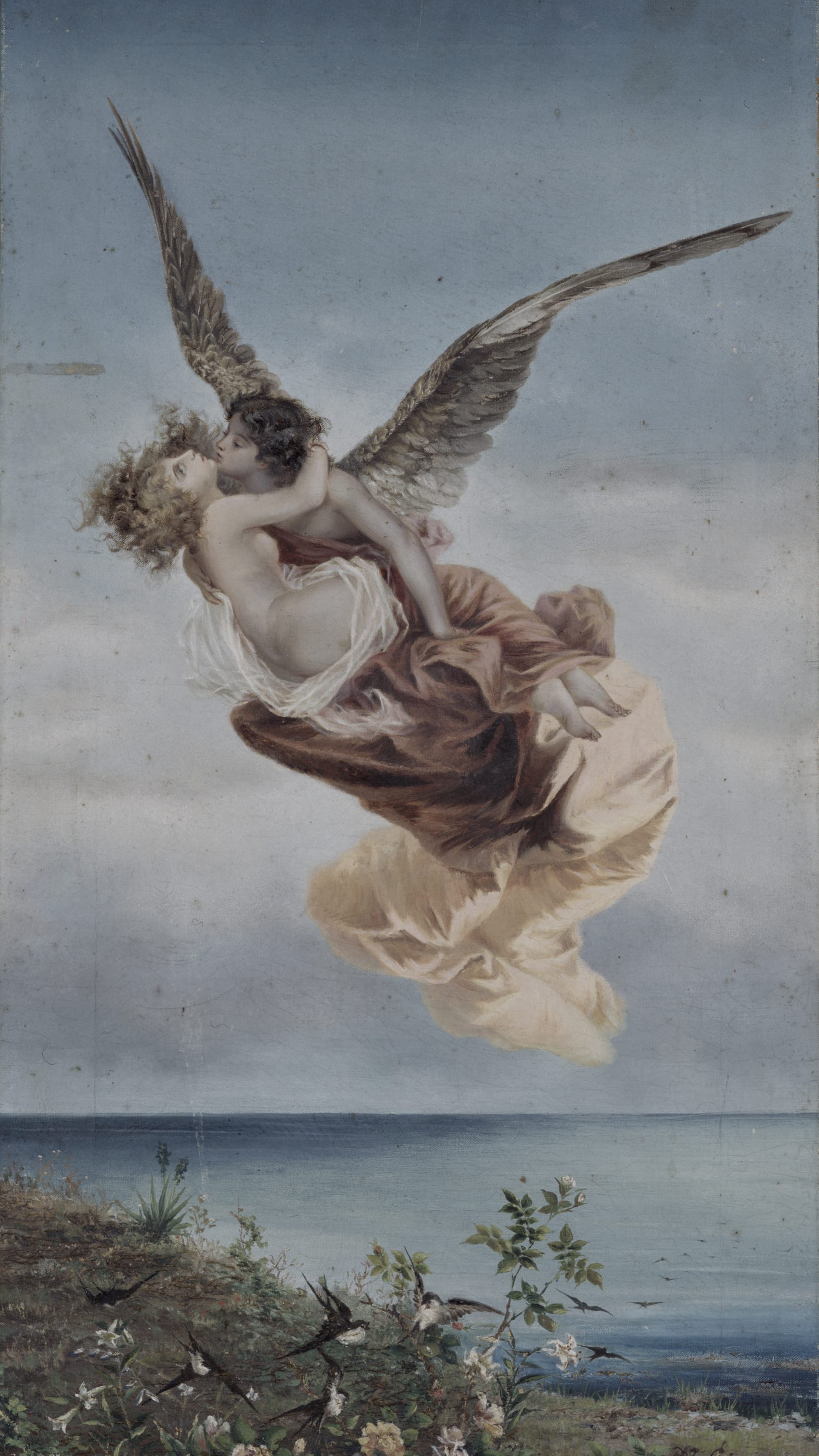 Japan painting phone wallpaper: Eros and Psyche by Ragusa Tama, Meiji era, 20th century