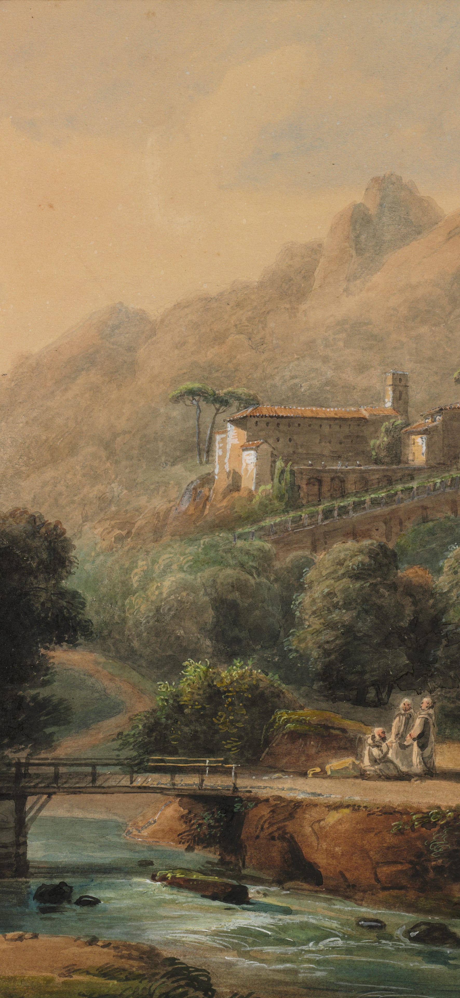Italian Landscape: The Abbey and the Monks, cropped to 9:19.5, tall phone background