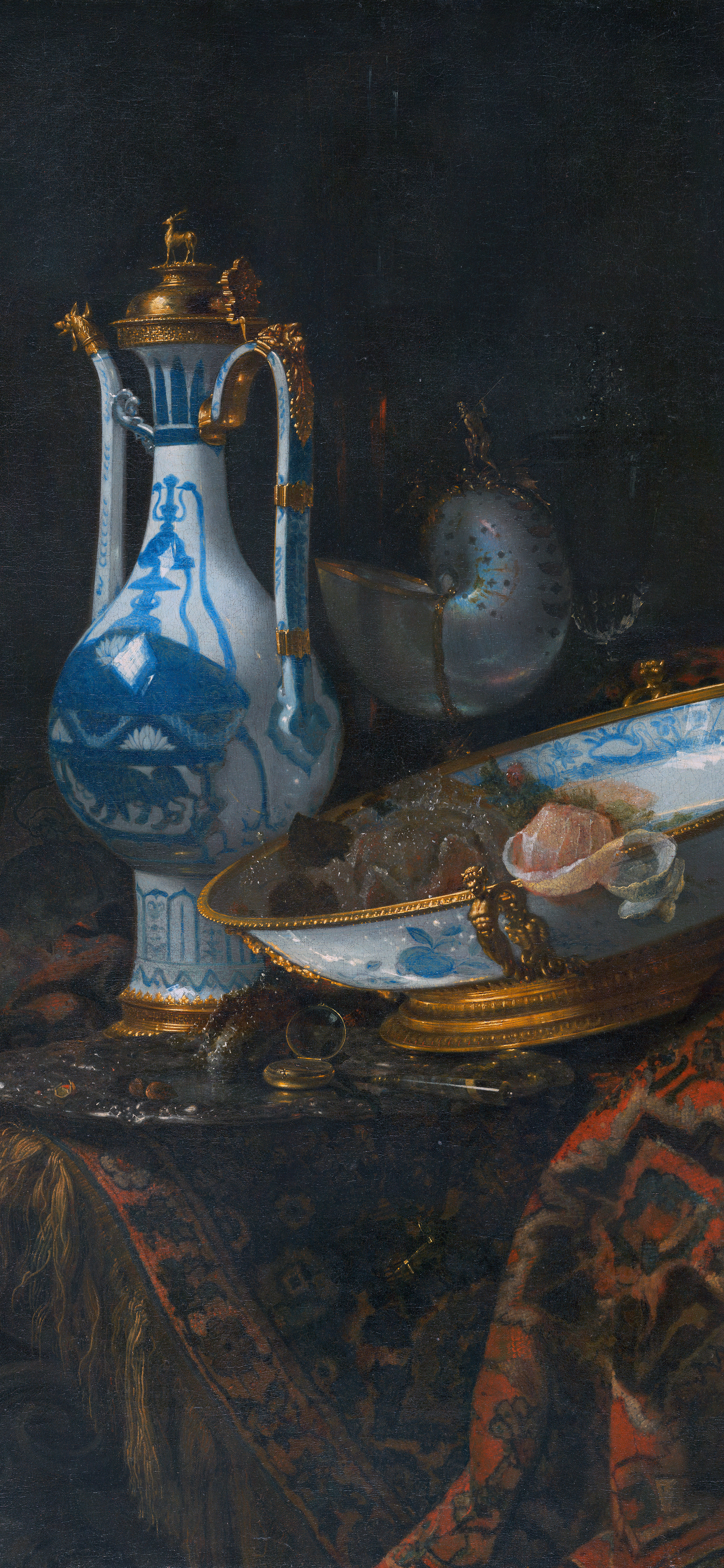 Still Life with Aquamanile and Nautilus Cup, cropped to 9:19.5, tall phone background