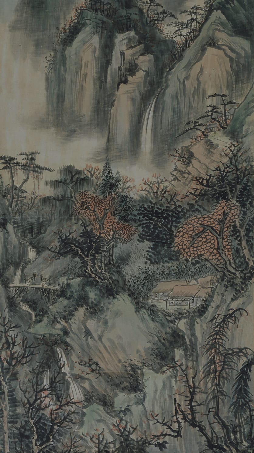 China painting phone wallpaper: Maple Viewing by Wang Yin, Qing, 19th century