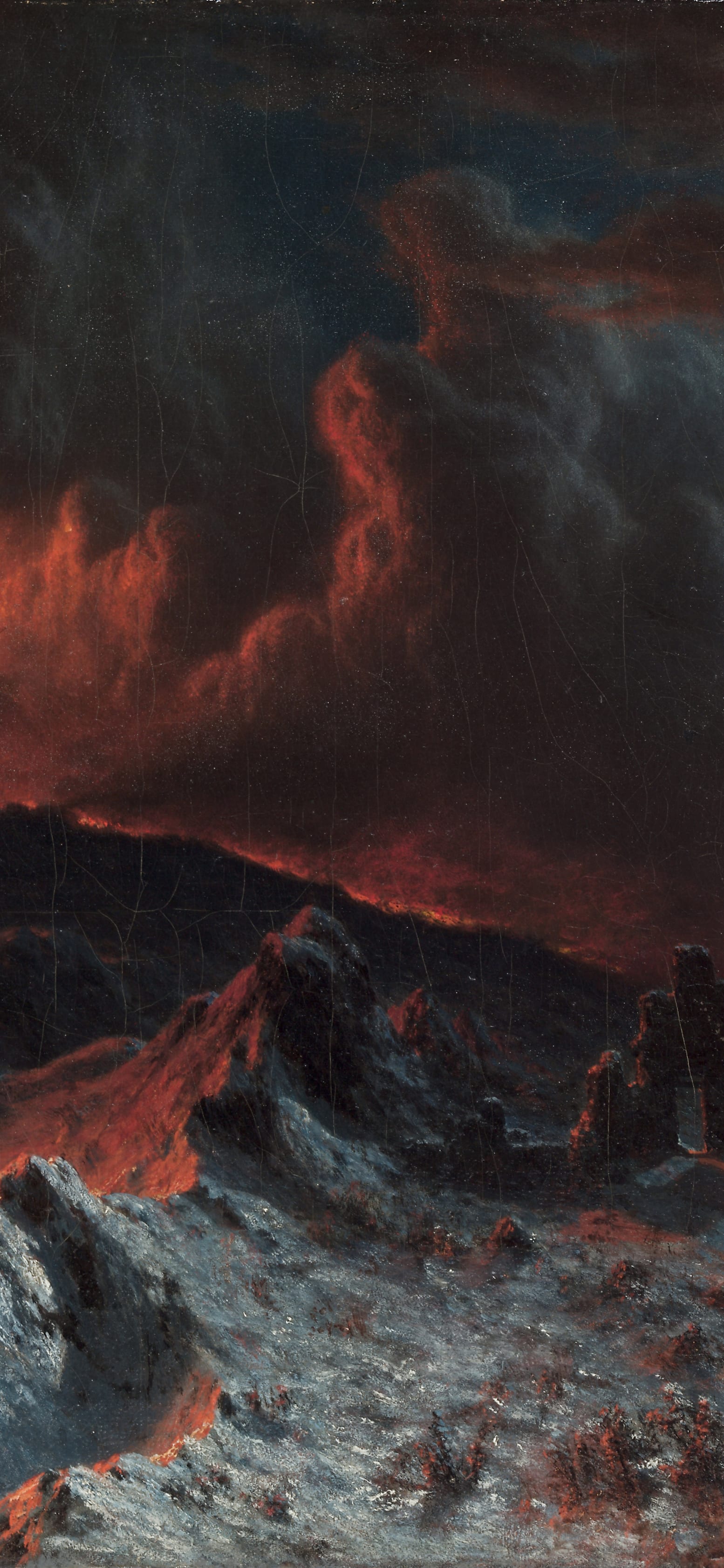 Mount Vesuvius at Midnight, cropped to 9:19.5, tall phone background