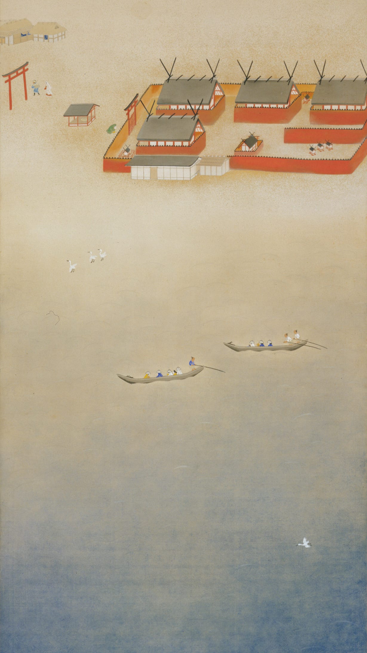 Japan painting phone wallpaper: Pilgrimage to Sumiyoshi Shrine by Kobayashi Kokei, 1913