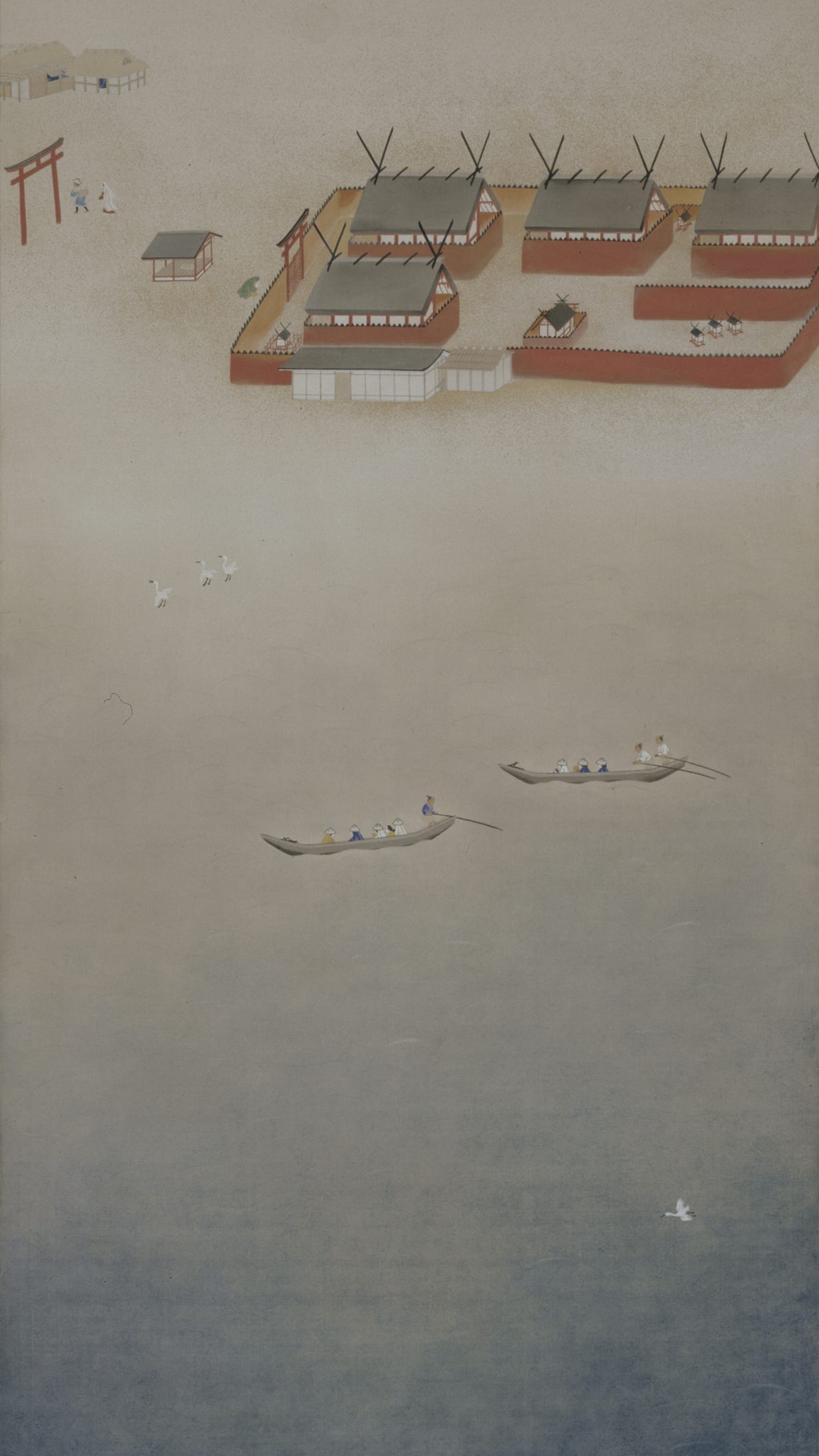 Japan painting phone wallpaper: Pilgrimage to Sumiyoshi Shrine by Kobayashi Kokei, 1913