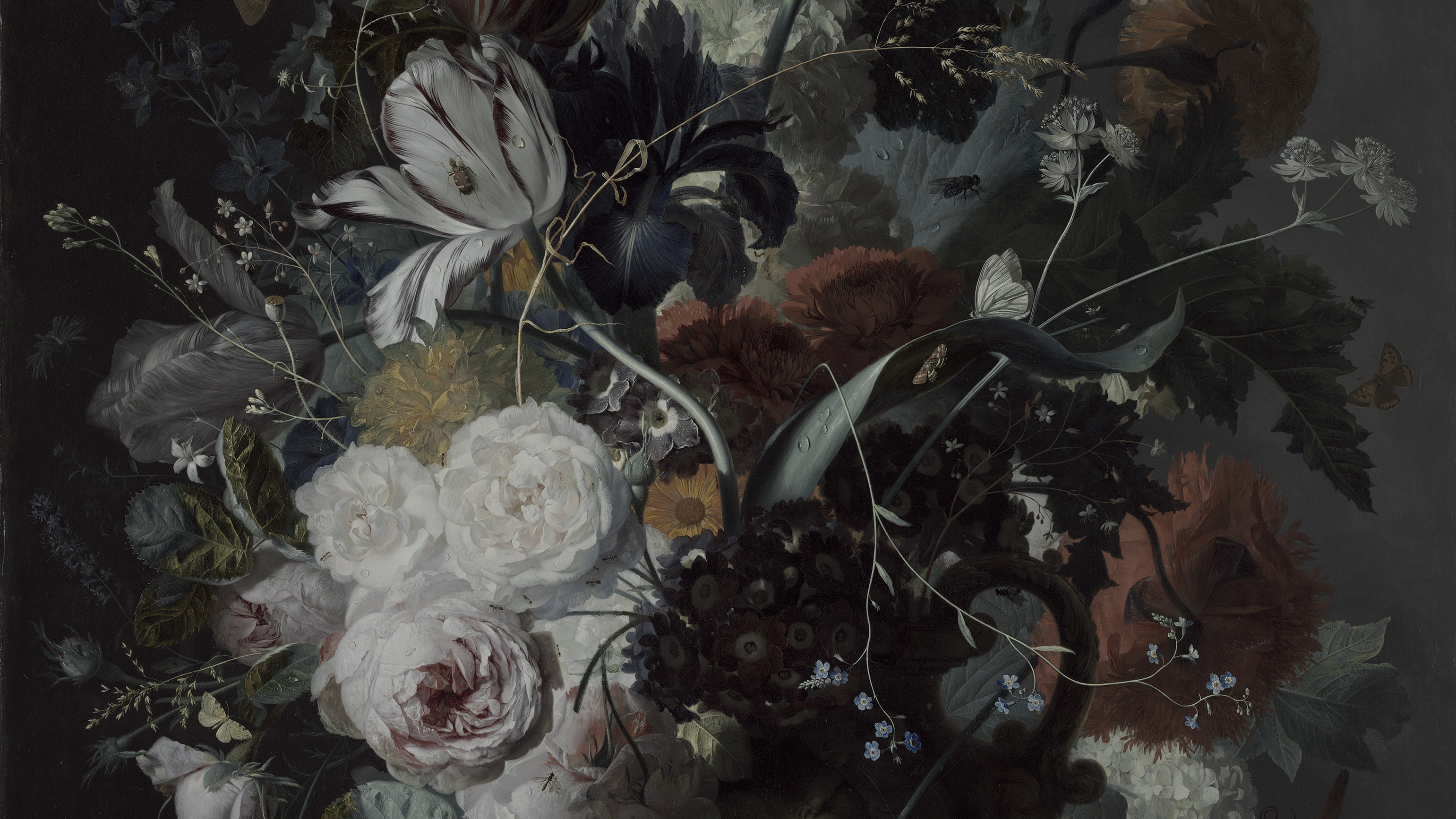 Still Life with Flowers and Fruit, cropped to 16:9, desktop background