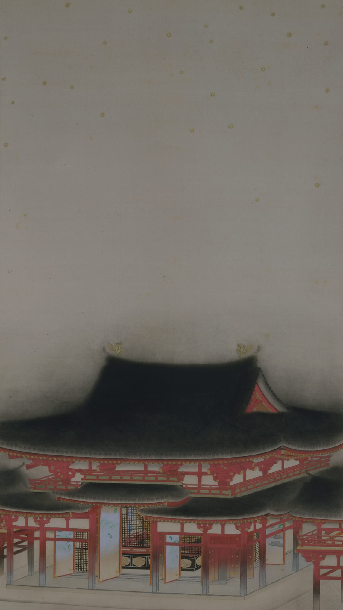 Japan painting phone wallpaper: The Hall of Amida Buddha by Kobayashi Kokei, 1915