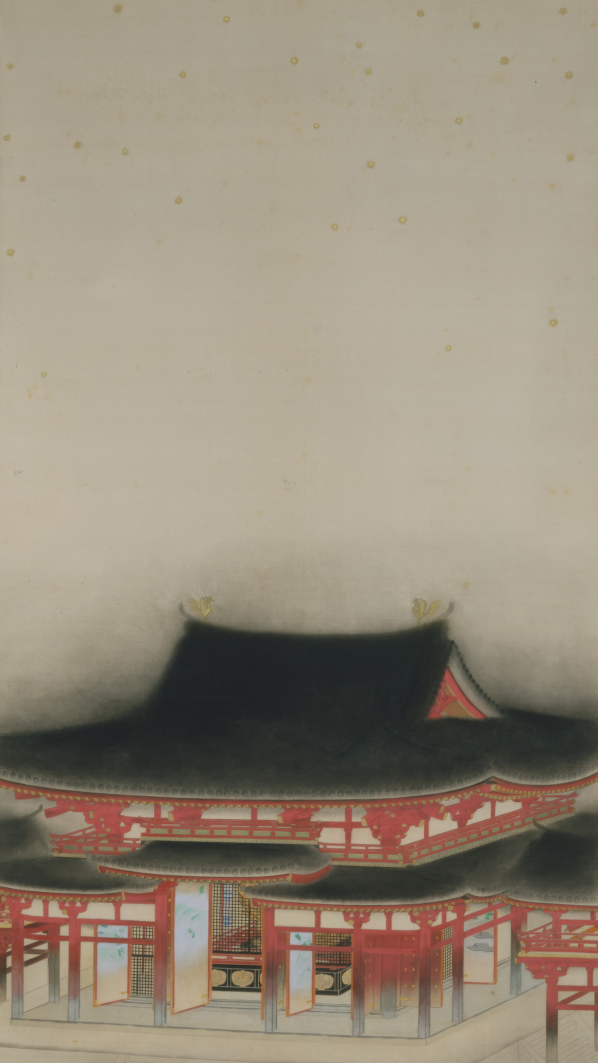Japan painting phone wallpaper: The Hall of Amida Buddha by Kobayashi Kokei, 1915