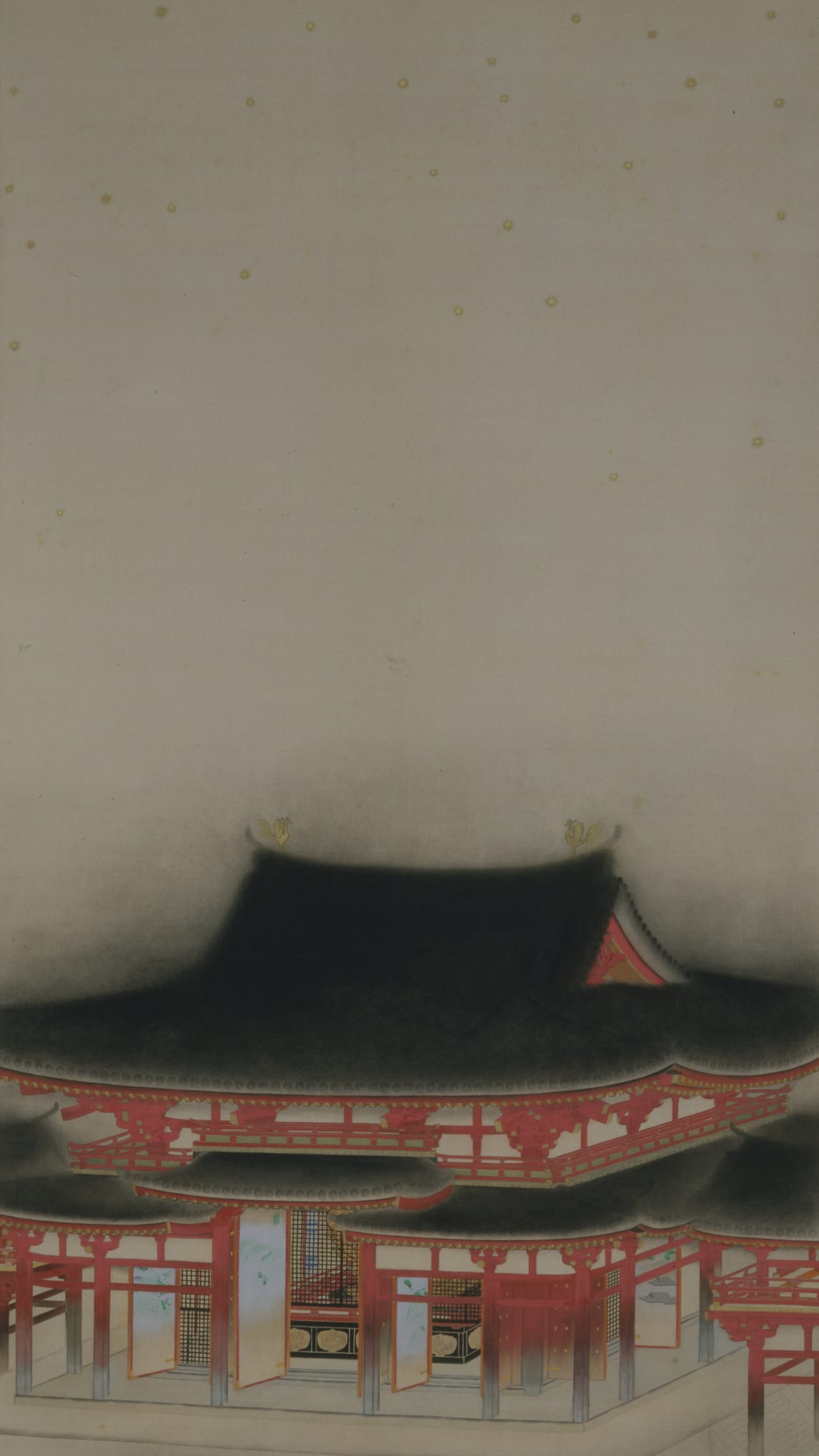 Japan painting phone wallpaper: The Hall of Amida Buddha by Kobayashi Kokei, 1915