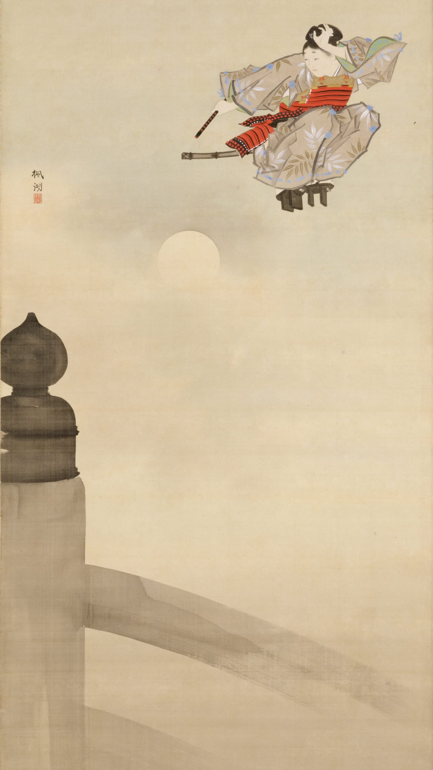 Japan painting phone wallpaper: Ushiwaka by Matsumoto Fuko, Meiji era, 19th century