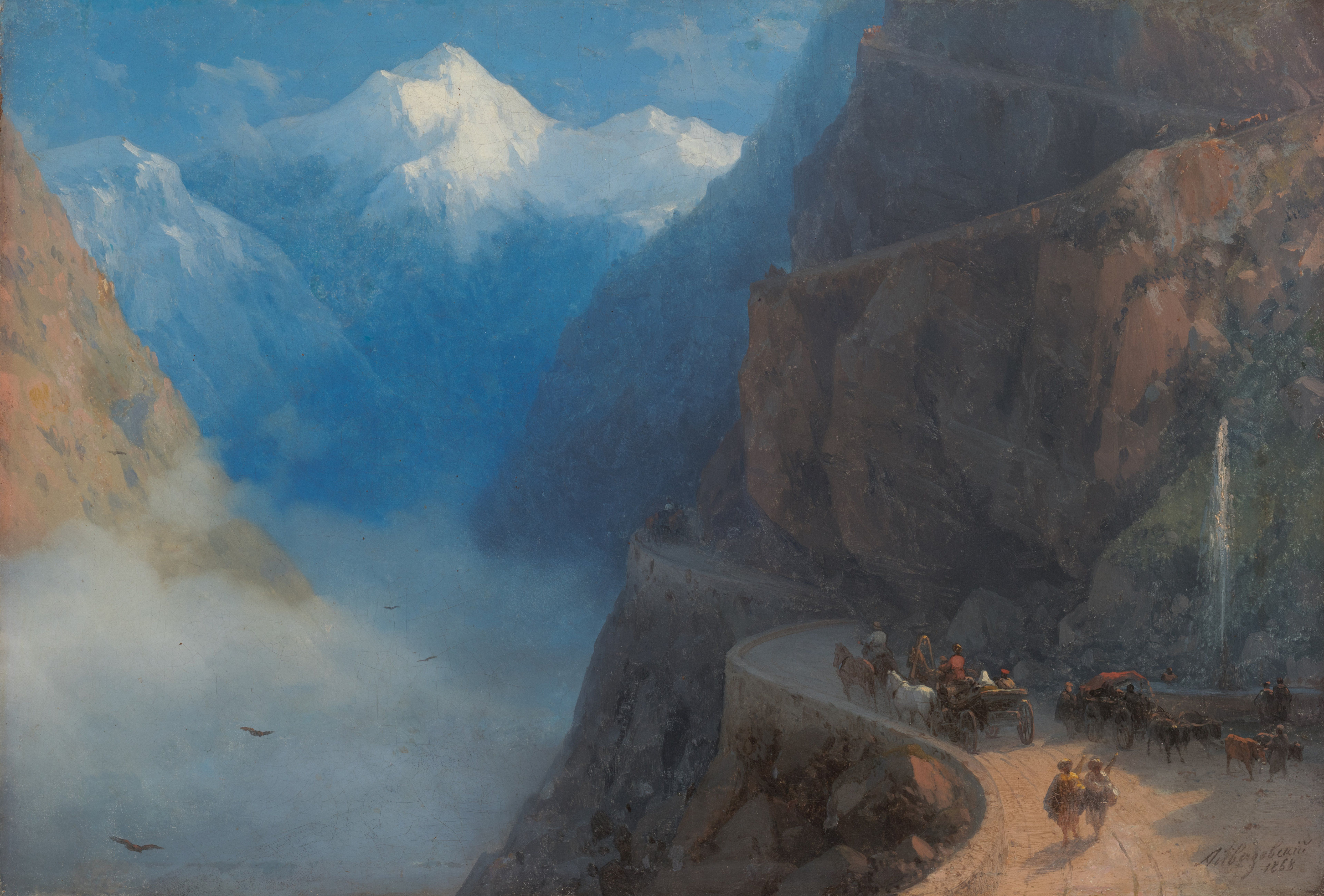 Road from Mleta to Gudauri, the whole painting, desktop background