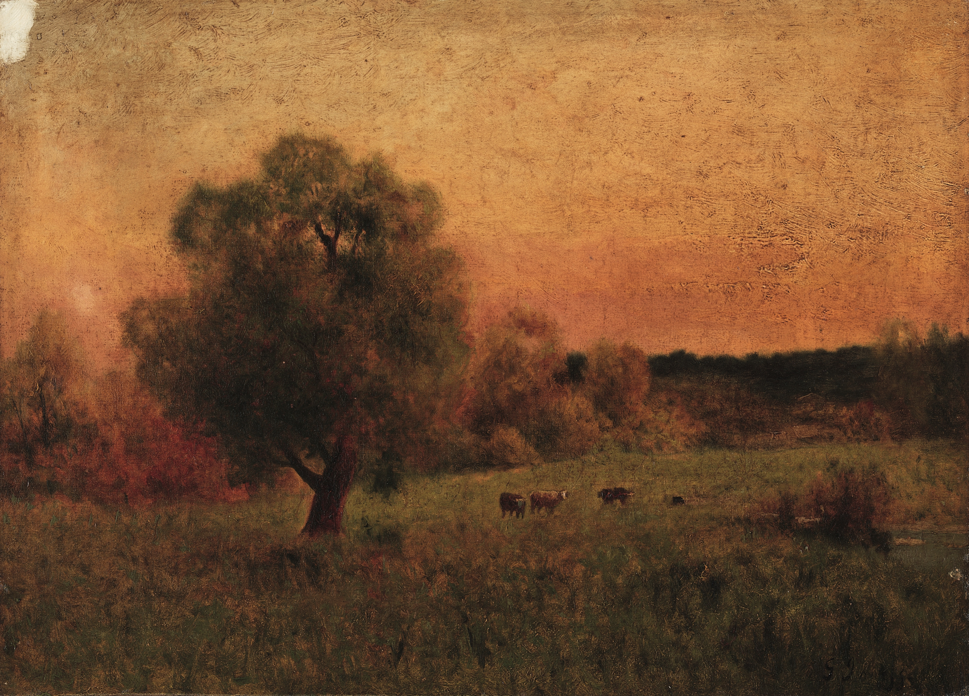 Landscape desktop wallpaper from a painting: Cows in a Field, George Inness, before 1956 — Cleveland Museum of Art