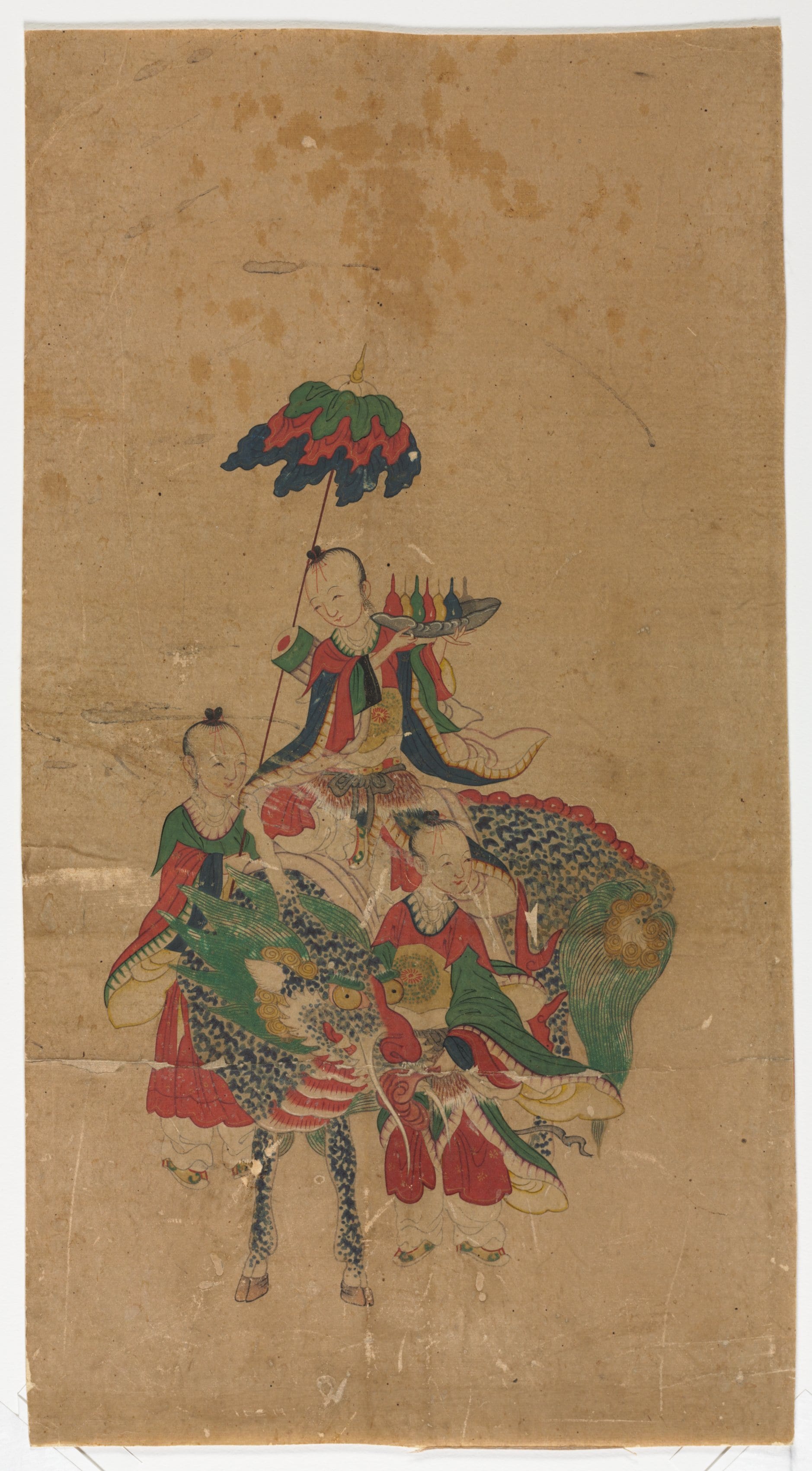 Korean painting phone wallpaper from a painting: Daoist Immortal on a Qilin and Two Attendants, Korea, late 1800s — Cleveland Museum of Art