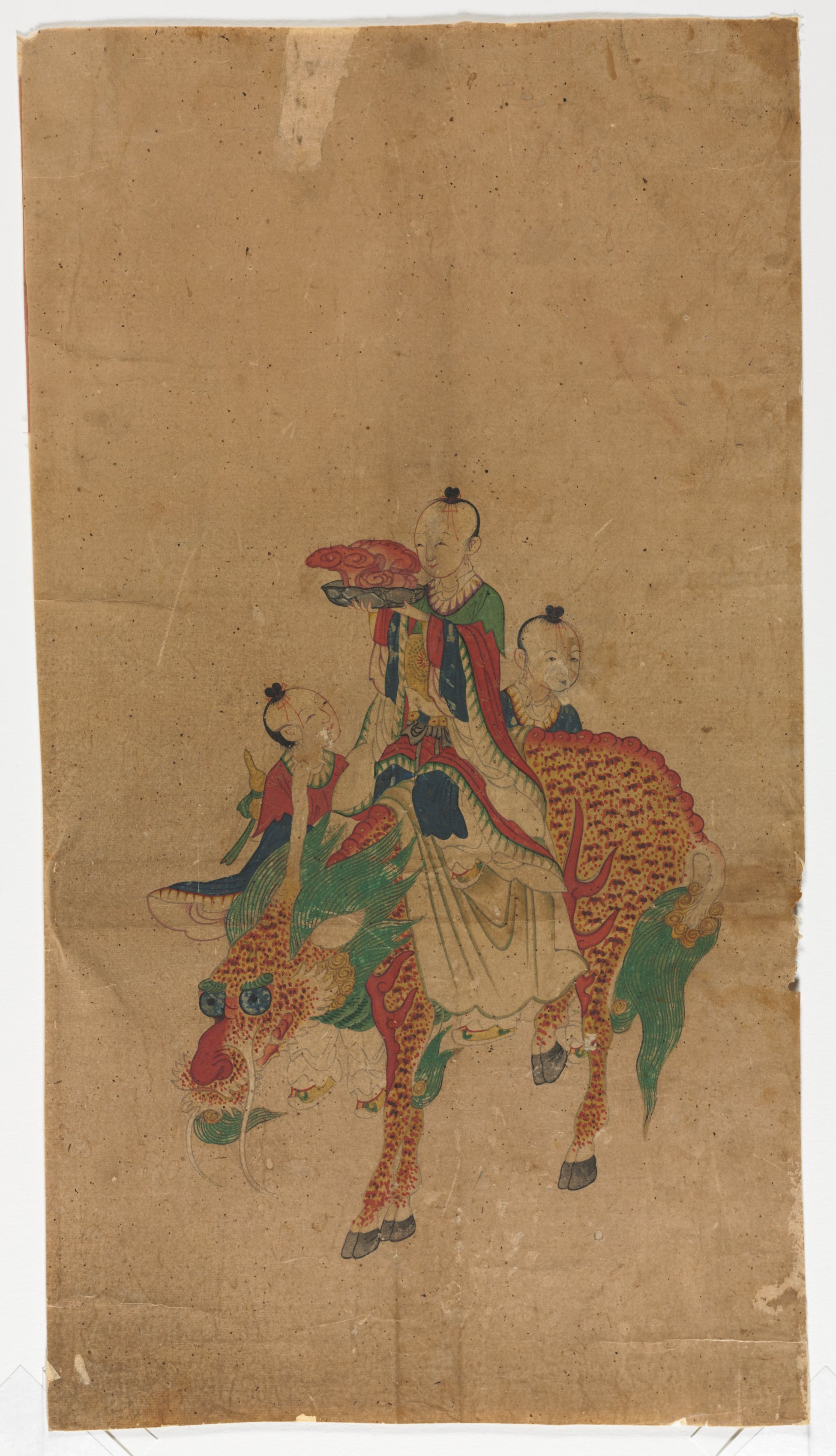 Korean painting phone wallpaper from a painting: Daoist Immortal on a Qilin and Two Attendants, Korea, late 1800s — Cleveland Museum of Art