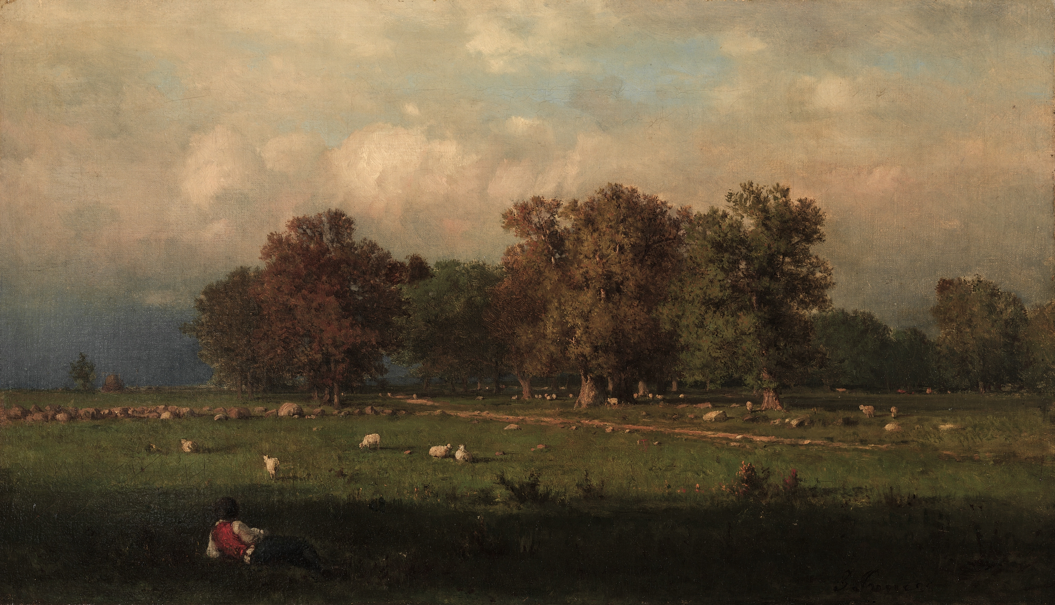 American painting desktop wallpaper from a painting: Durham, Connecticut, George Inness, 1858 — Cleveland Museum of Art