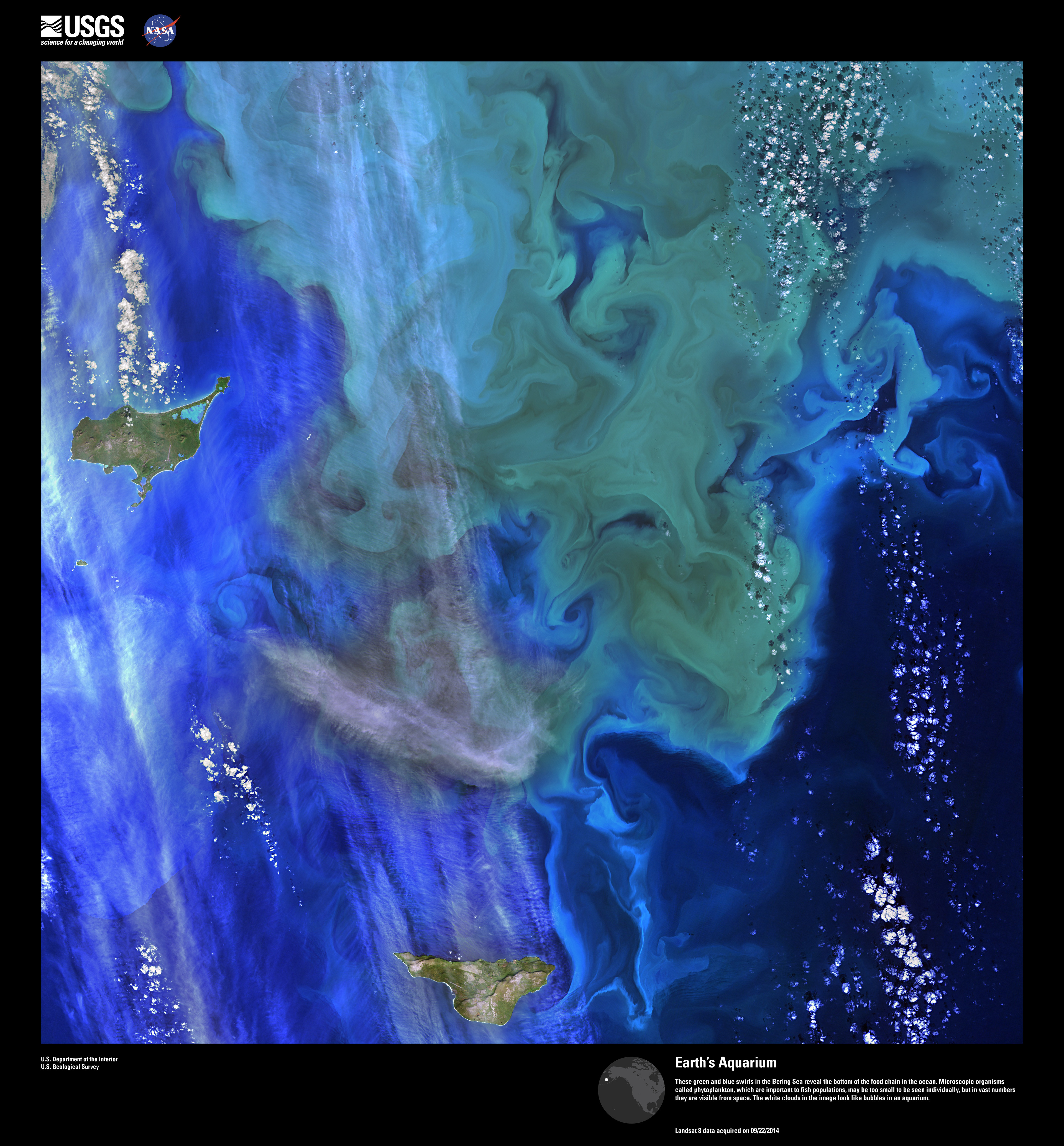 Satellite desktop wallpaper: Earth's Aquarium, a false-colour Landsat image — USGS Earth as Art