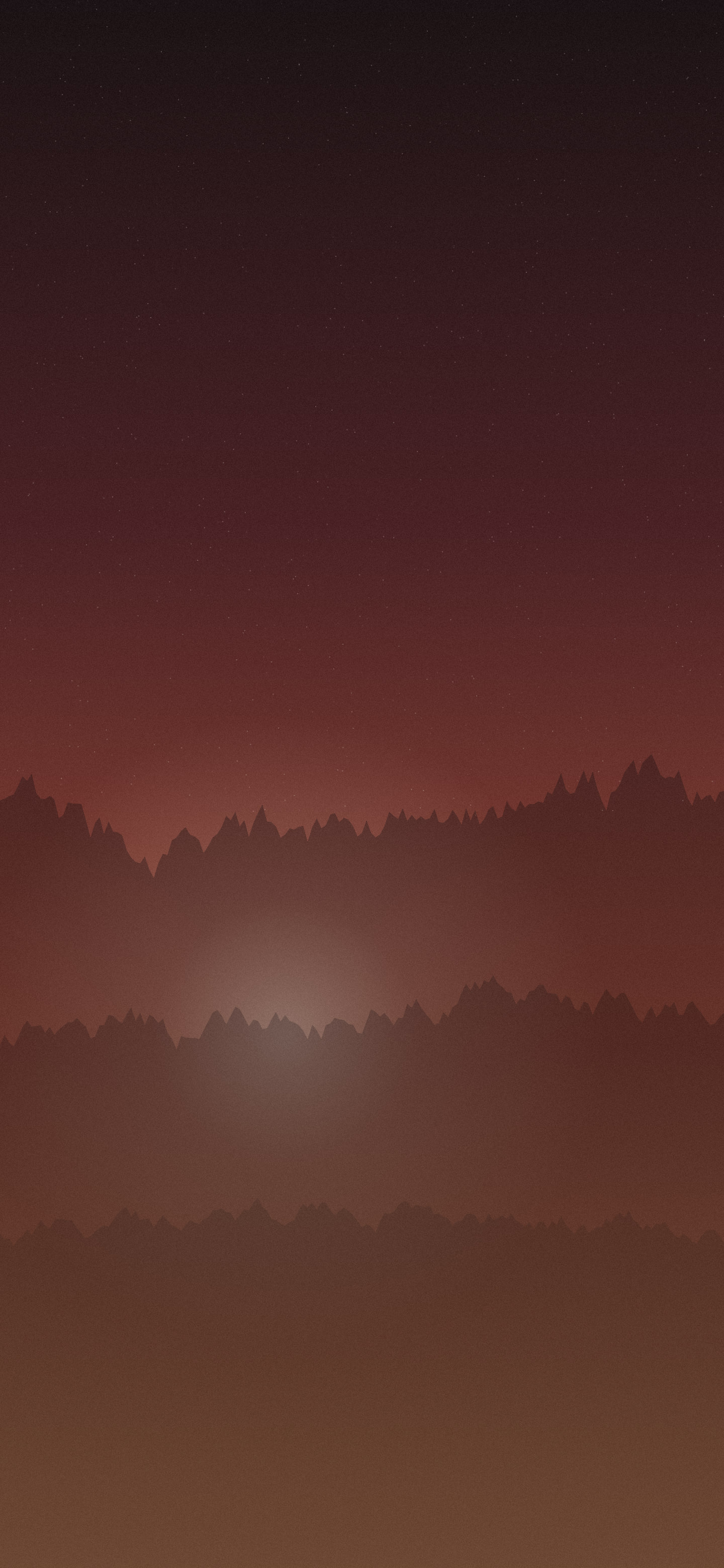 Dark orange gradient phone wallpaper: ember-lit ridgelines rising from near-black into rust