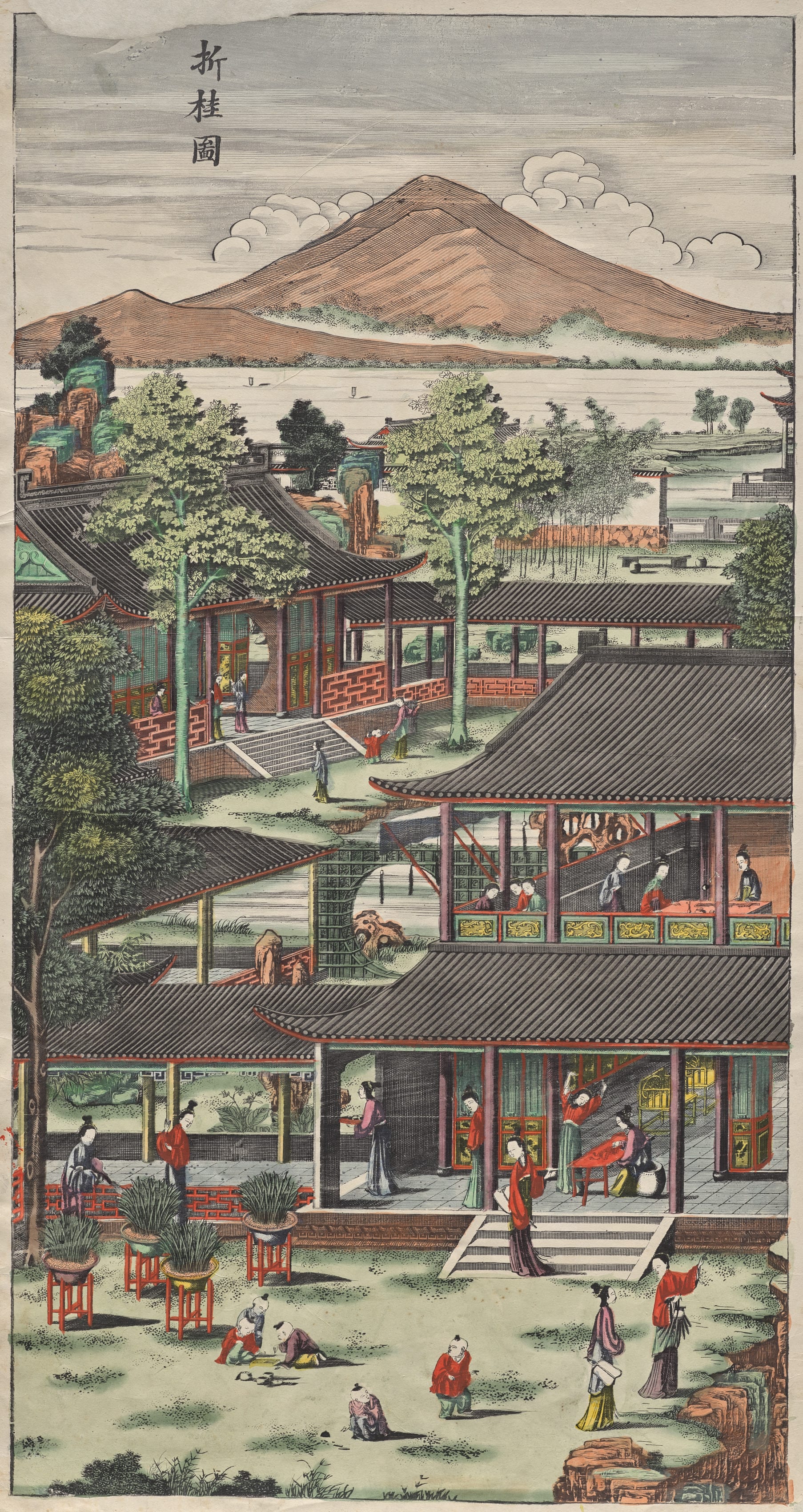 Soft amber phone wallpaper from a print: Gathering Osmanthus, Southeast China, 1736–95 — Cleveland Museum of Art