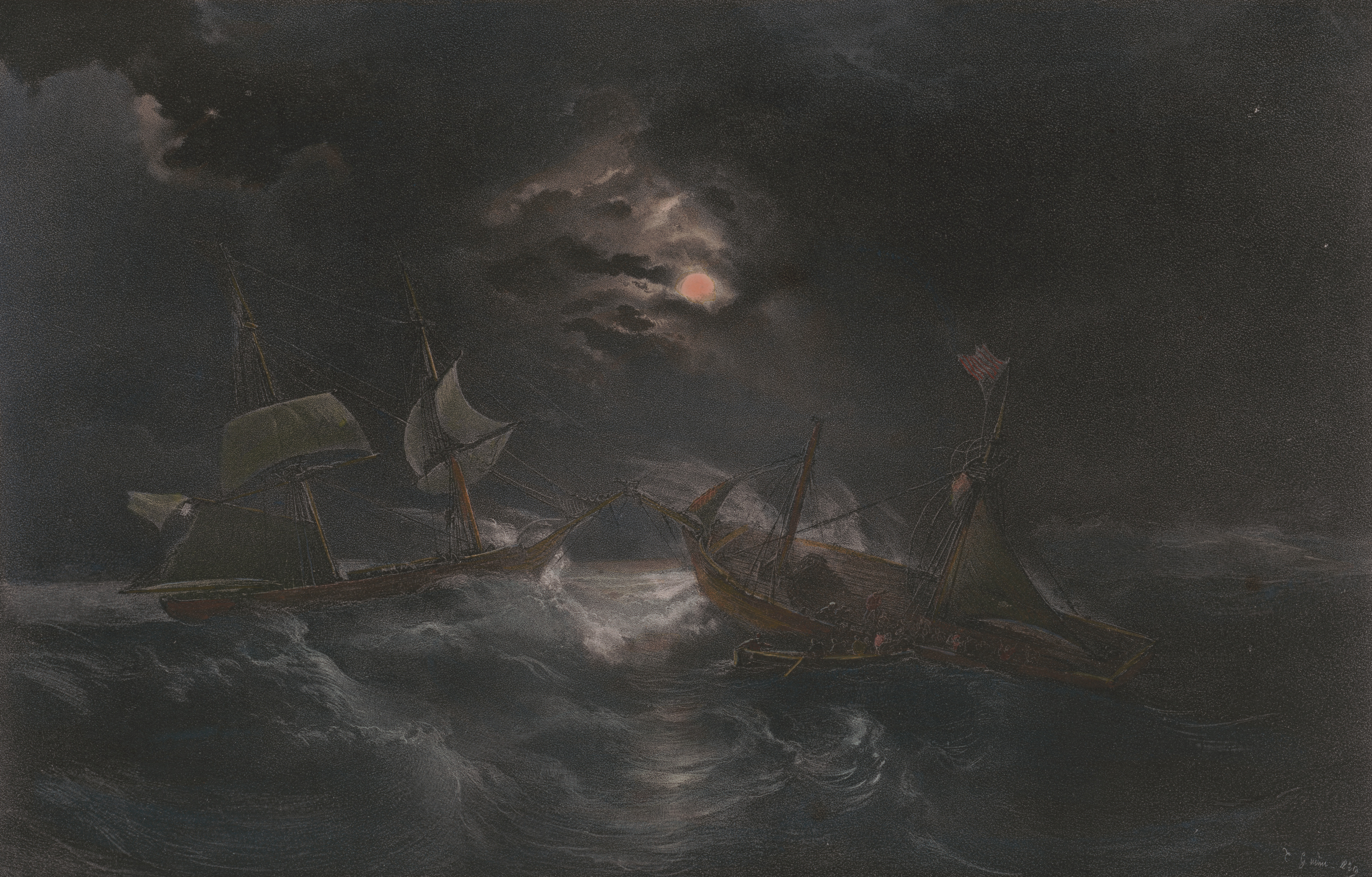 Captain Aubert Saving the Crew of the Lydia, the whole painting, desktop background