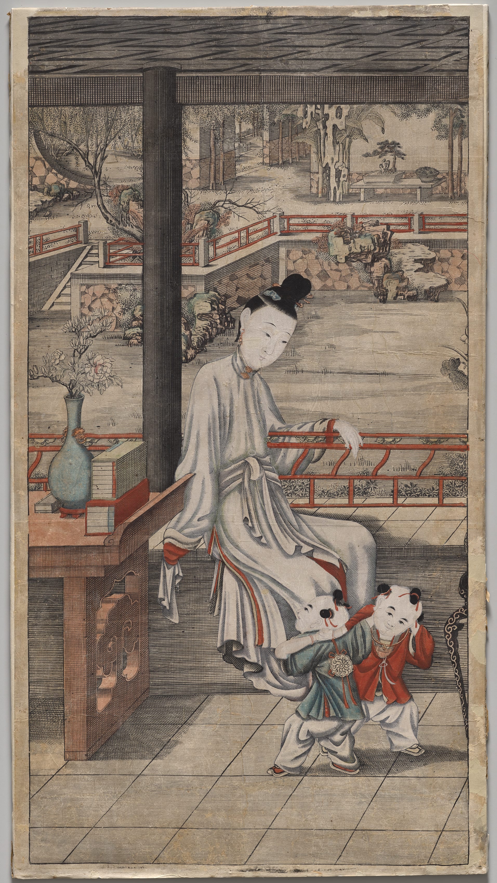 Seascape phone wallpaper from a print: Gusu Beauties of the Four Seasons—Spring, Southeast China, 1736–95 — Cleveland Museum of Art