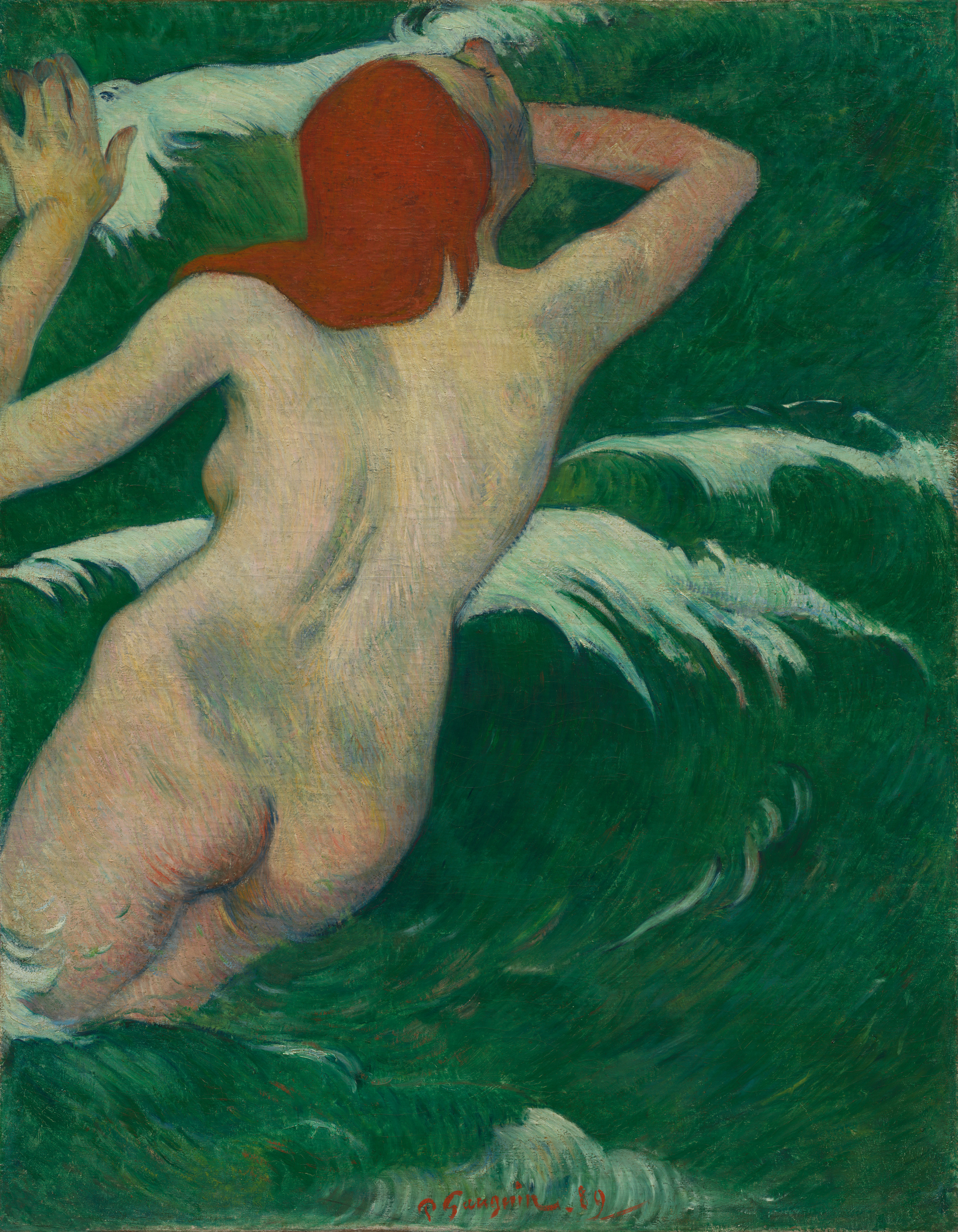 Seascape phone wallpaper from a painting: In the Waves, Paul Gauguin, 1889 — Cleveland Museum of Art