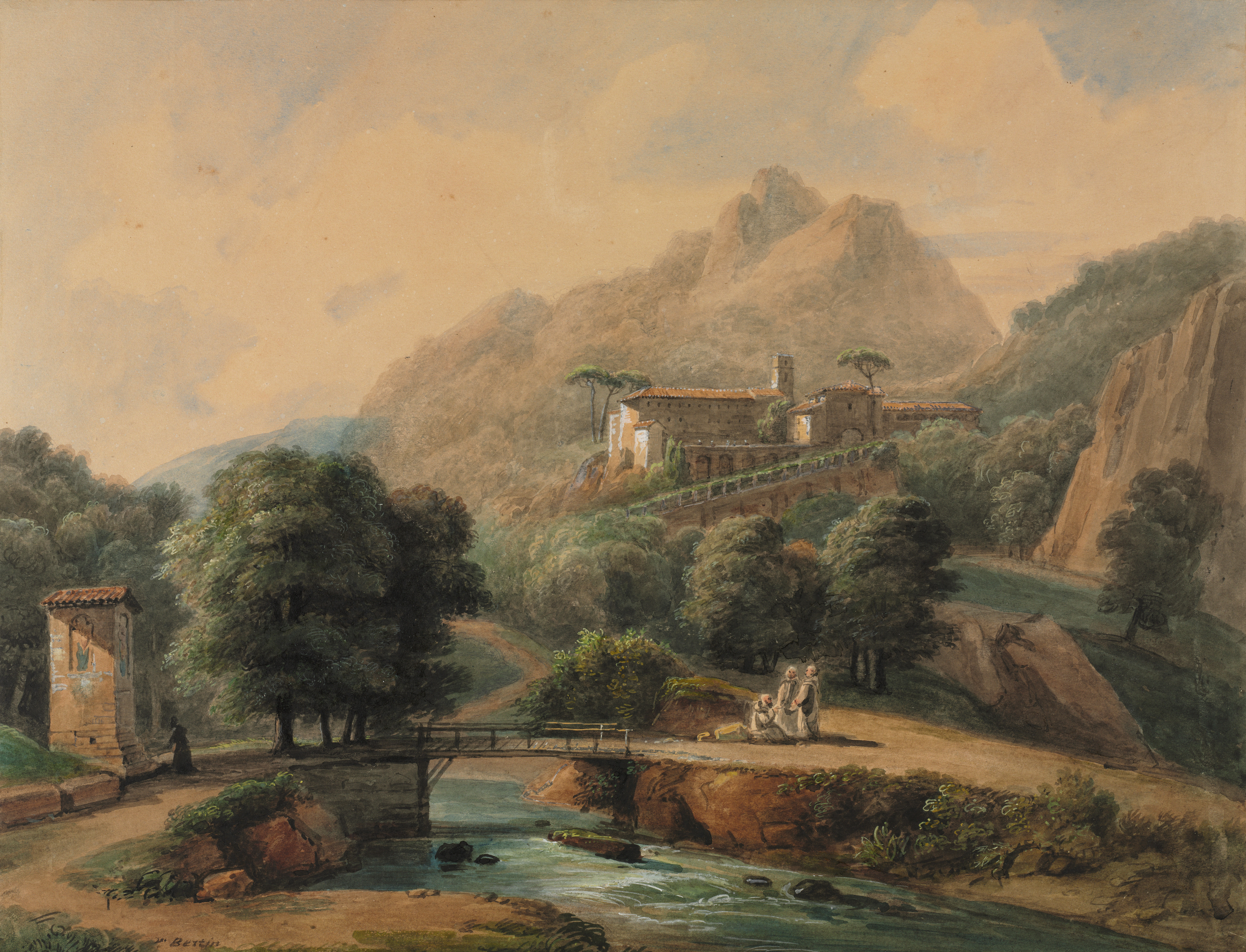 Italian Landscape: The Abbey and the Monks, the whole painting, desktop background