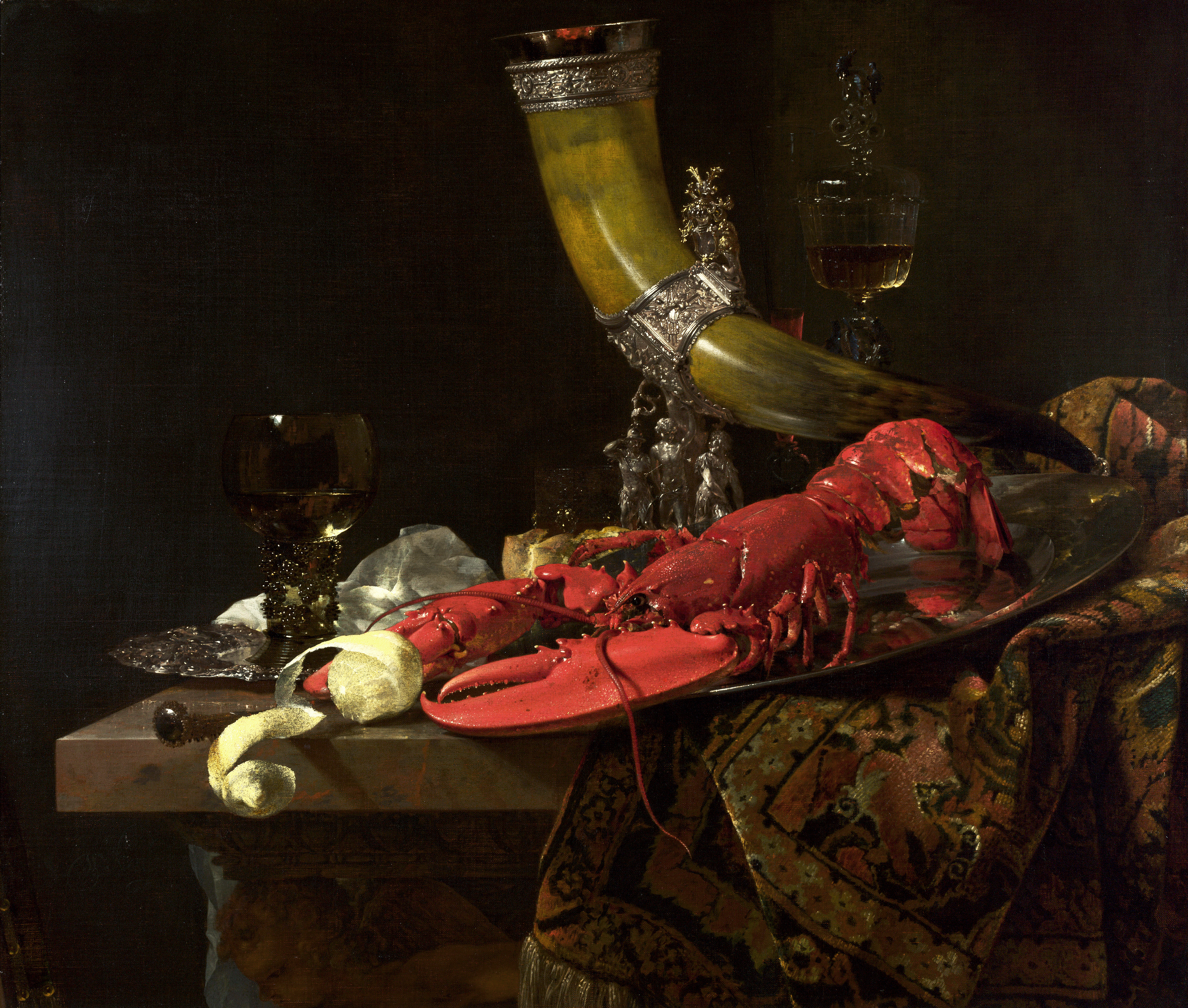 Still Life with Drinking-Horn and Lobster, the whole painting, desktop background