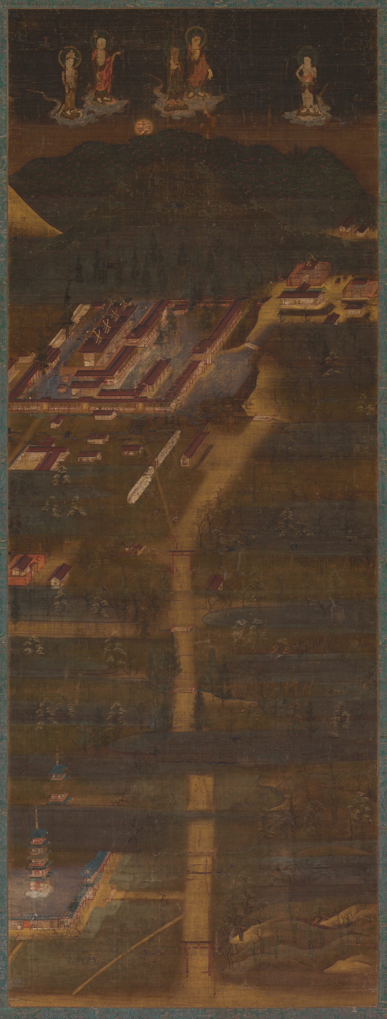 Architectural phone wallpaper from a painting: Kasuga Shrine Mandala, Japan, early 1300s — Cleveland Museum of Art