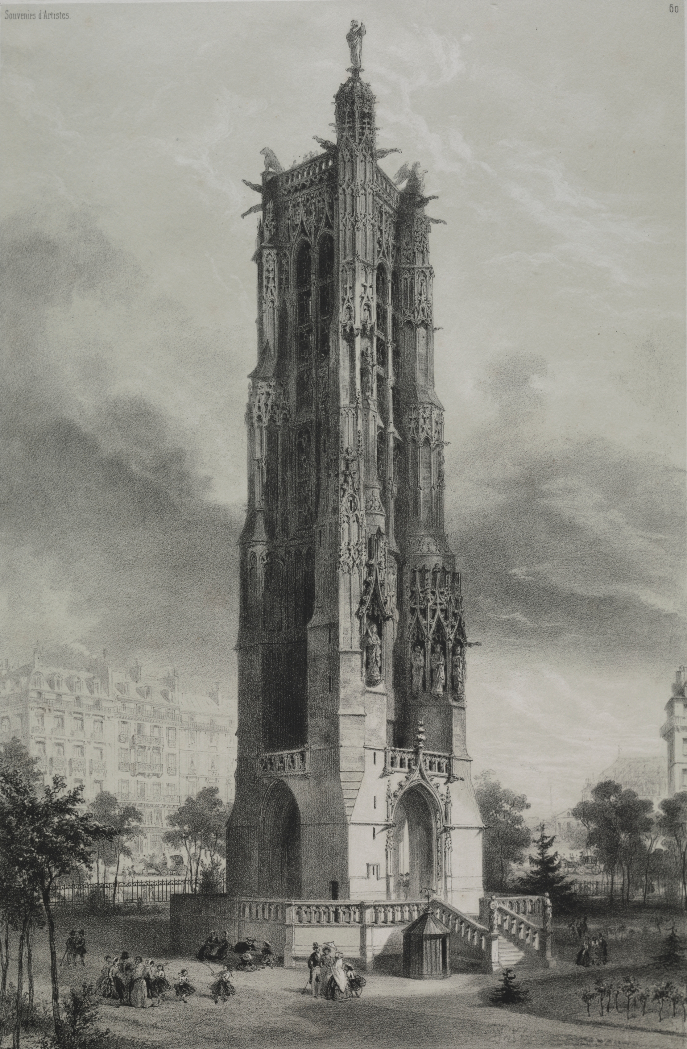 French print phone wallpaper from a print: La Tour St. Jacques, Victor Coindre, c. 1838–82 — Cleveland Museum of Art