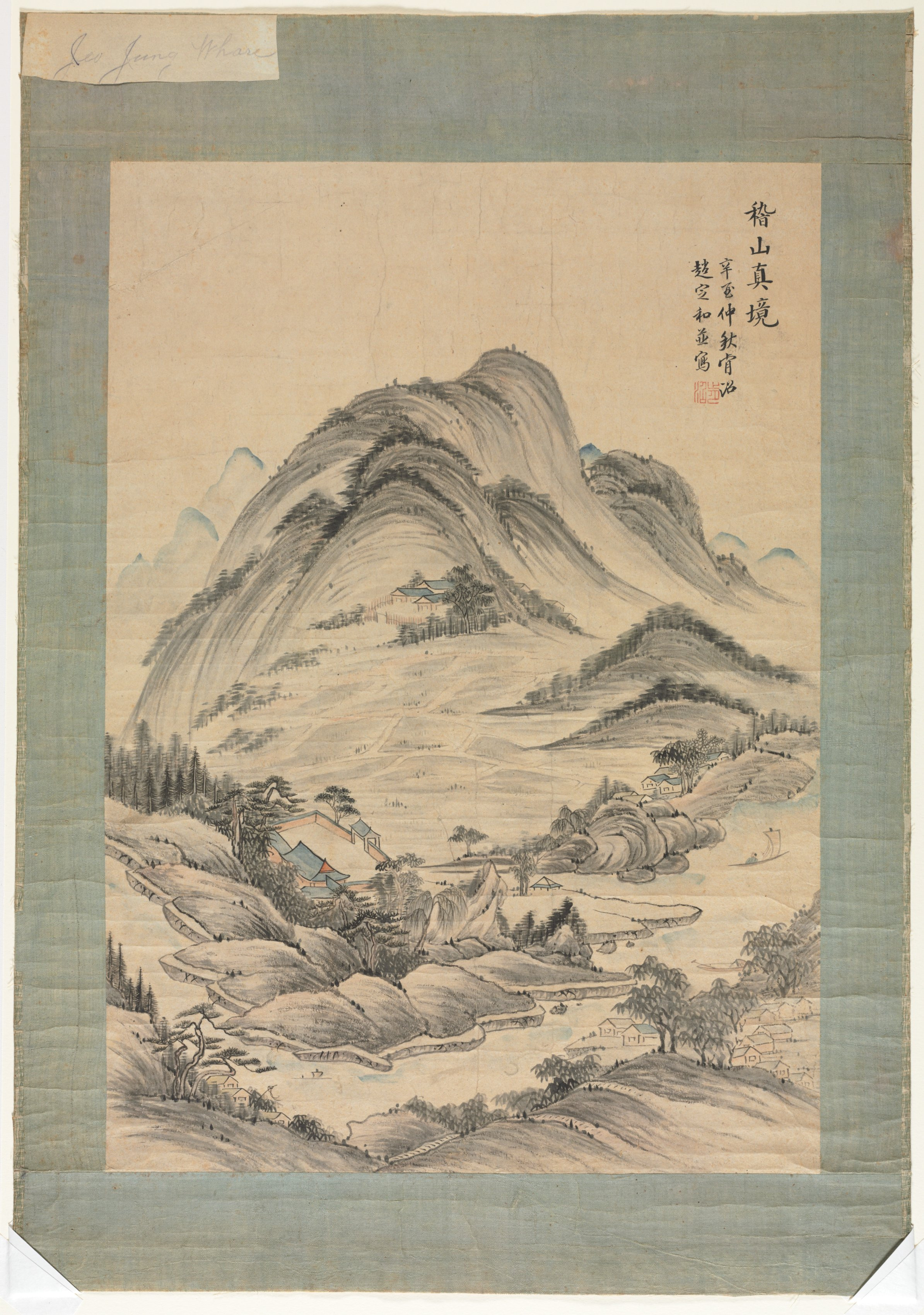 Bright mountain landscape phone wallpaper from a painting: Landscape with Streams and Mountains, Korea, late 1700s or early 1800s — Cleveland Museum of Art