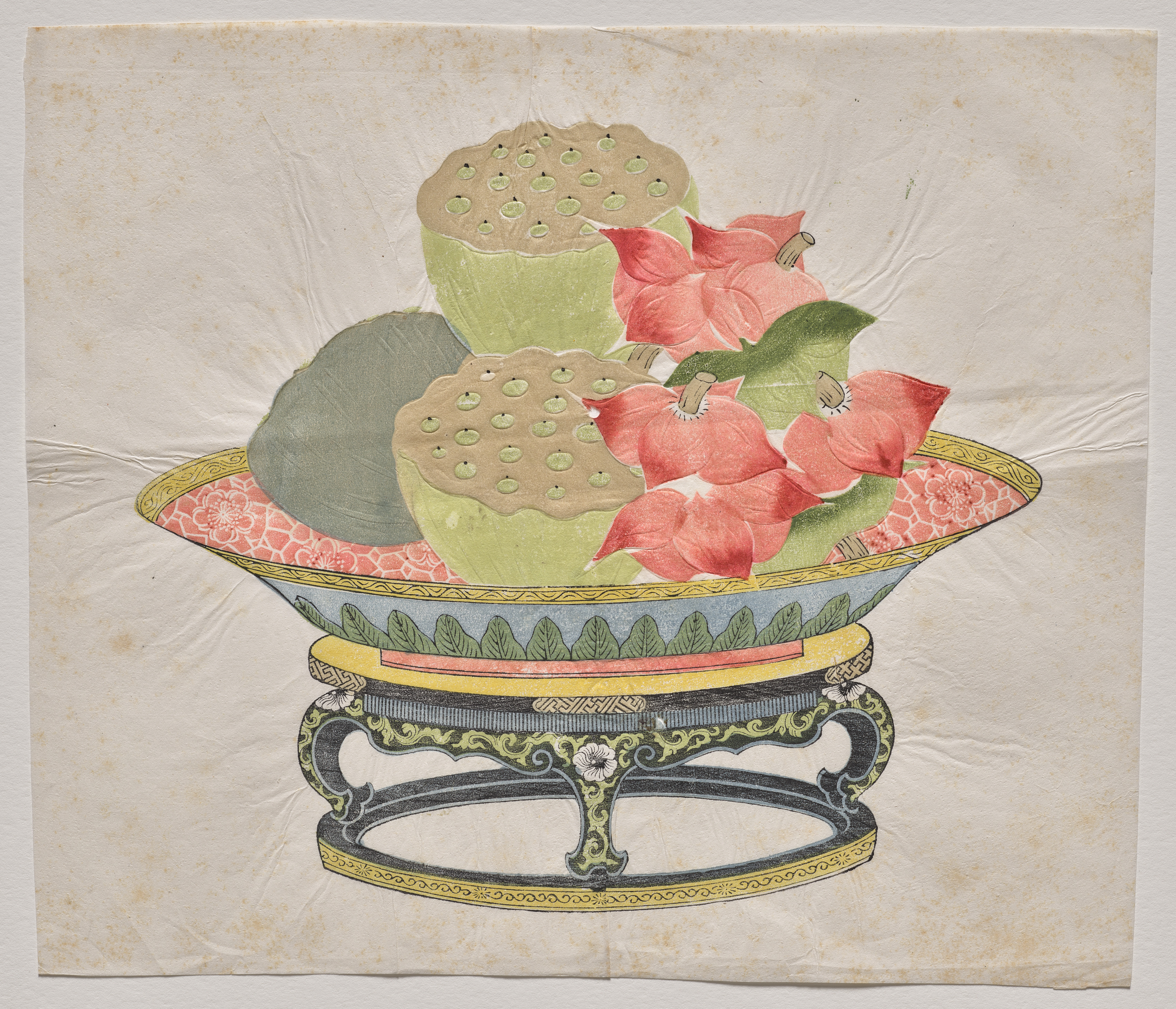 Bright river landscape desktop wallpaper from a print: Lotus Seeds and Water Caltrops, Southeast China, 1700–1750 — Cleveland Museum of Art