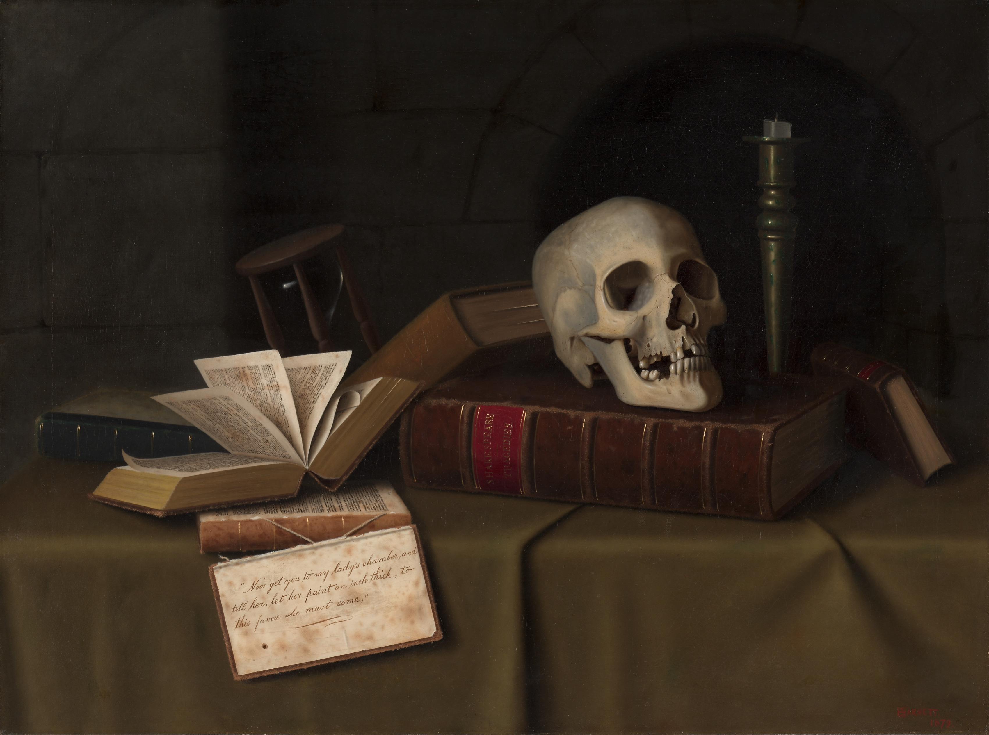 American painting desktop wallpaper from a painting: Memento Mori, "To This Favour", William Michael Harnett, 1879 — Cleveland Museum of Art
