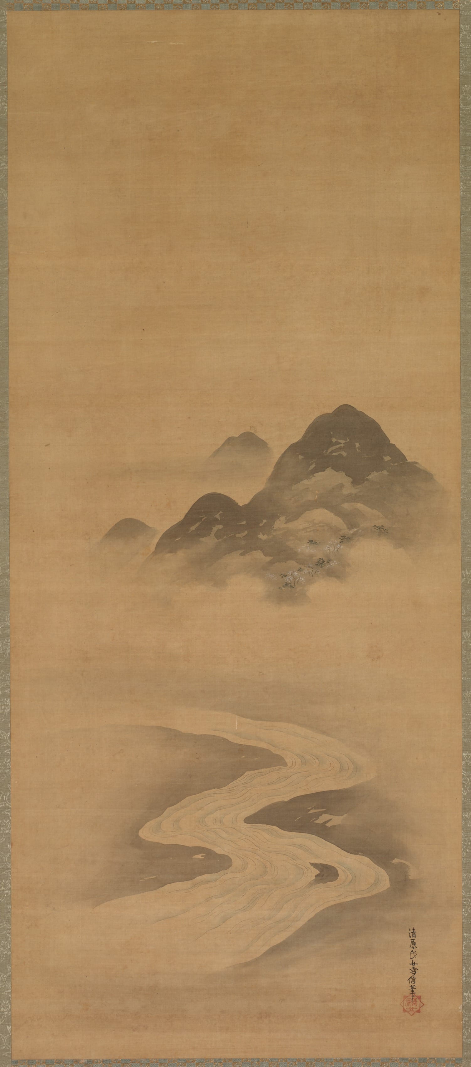 Japanese painting phone wallpaper from a painting: Minamoto no Nakakuni Visits Lady Kogō, Kiyohara Yukinobu, late 1600s — Cleveland Museum of Art