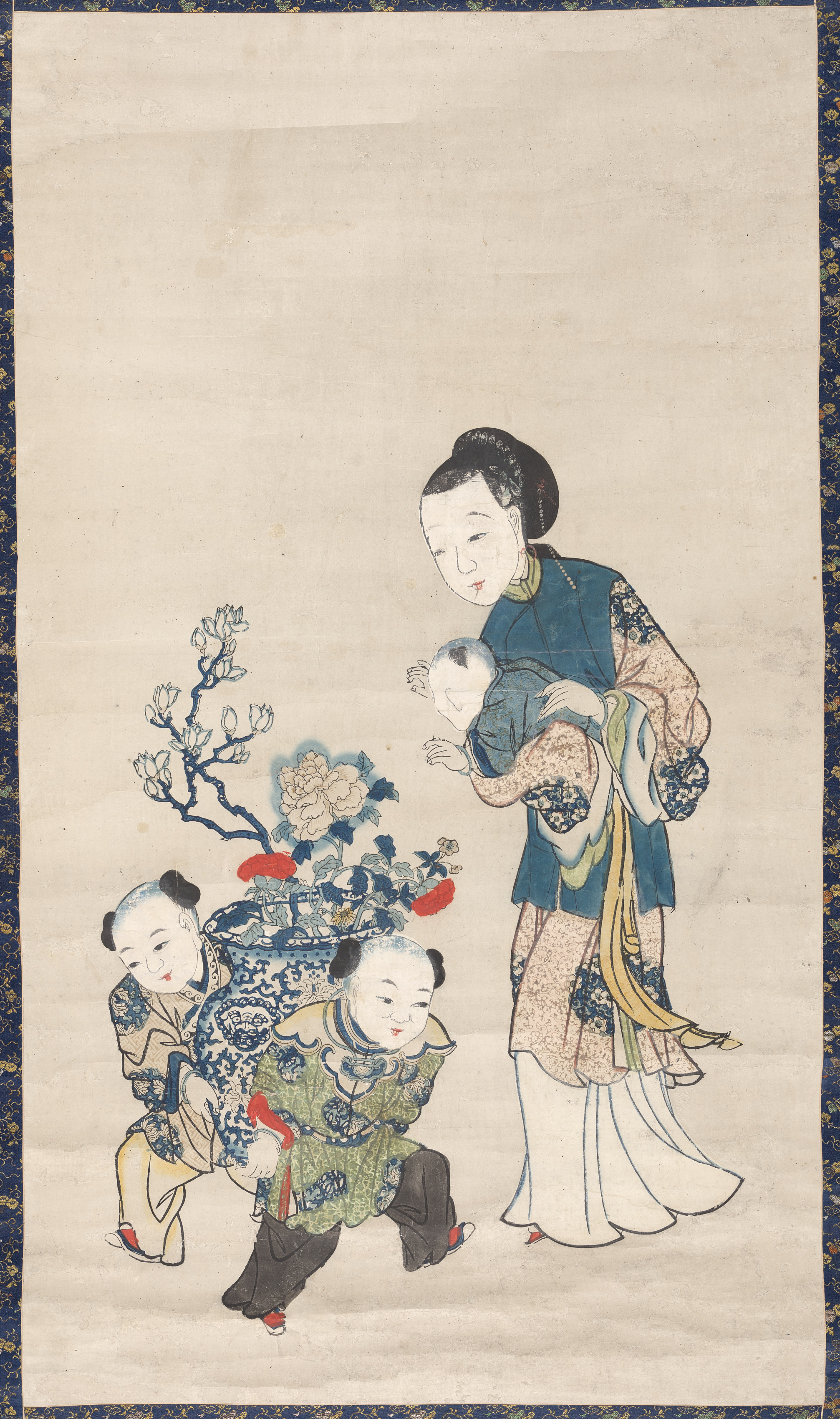 Bright amber phone wallpaper from a print: Mother and Sons, Southeast China, 1736–95 — Cleveland Museum of Art