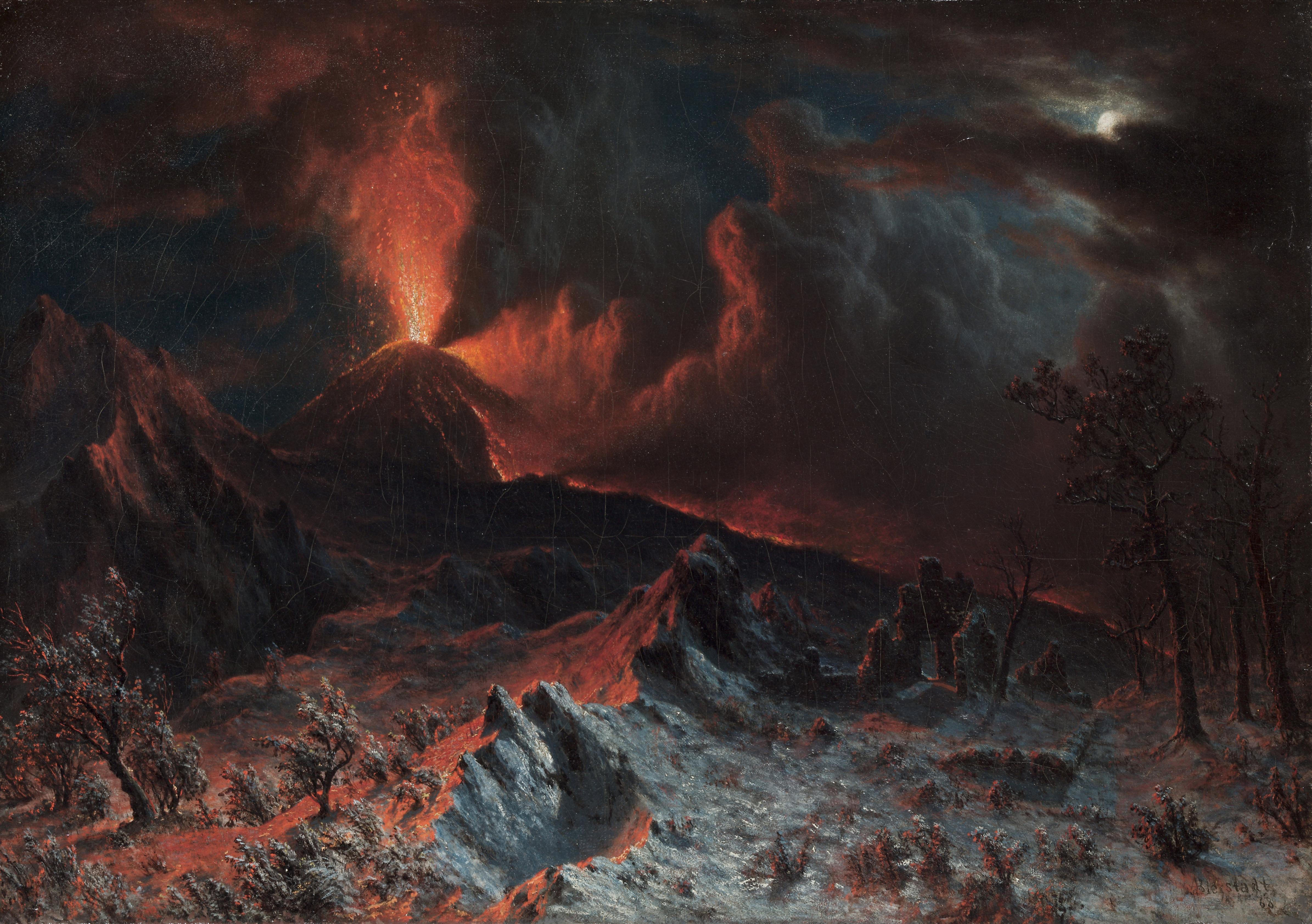Mount Vesuvius at Midnight, the whole painting, desktop background