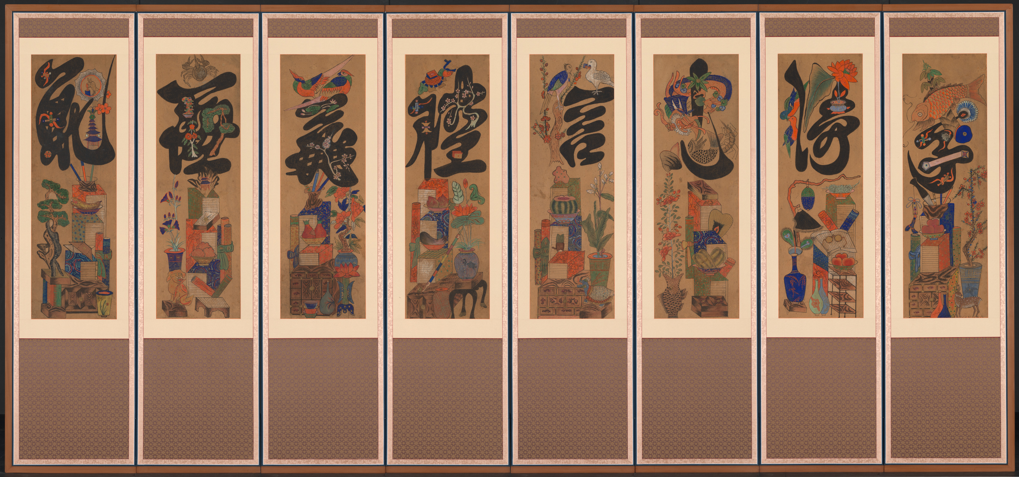 Korean painting desktop wallpaper from a painting: Munja-Chaekgeori Screen, Korea, early 1900s — Cleveland Museum of Art