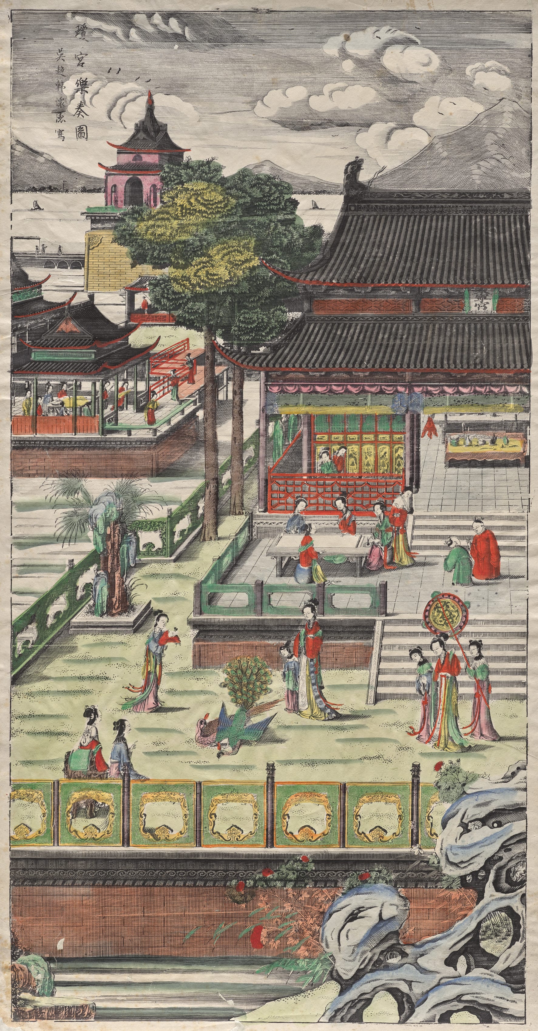 Architectural phone wallpaper from a print: Music in the Jade Palace, Southeast China, 1736–95 — Cleveland Museum of Art