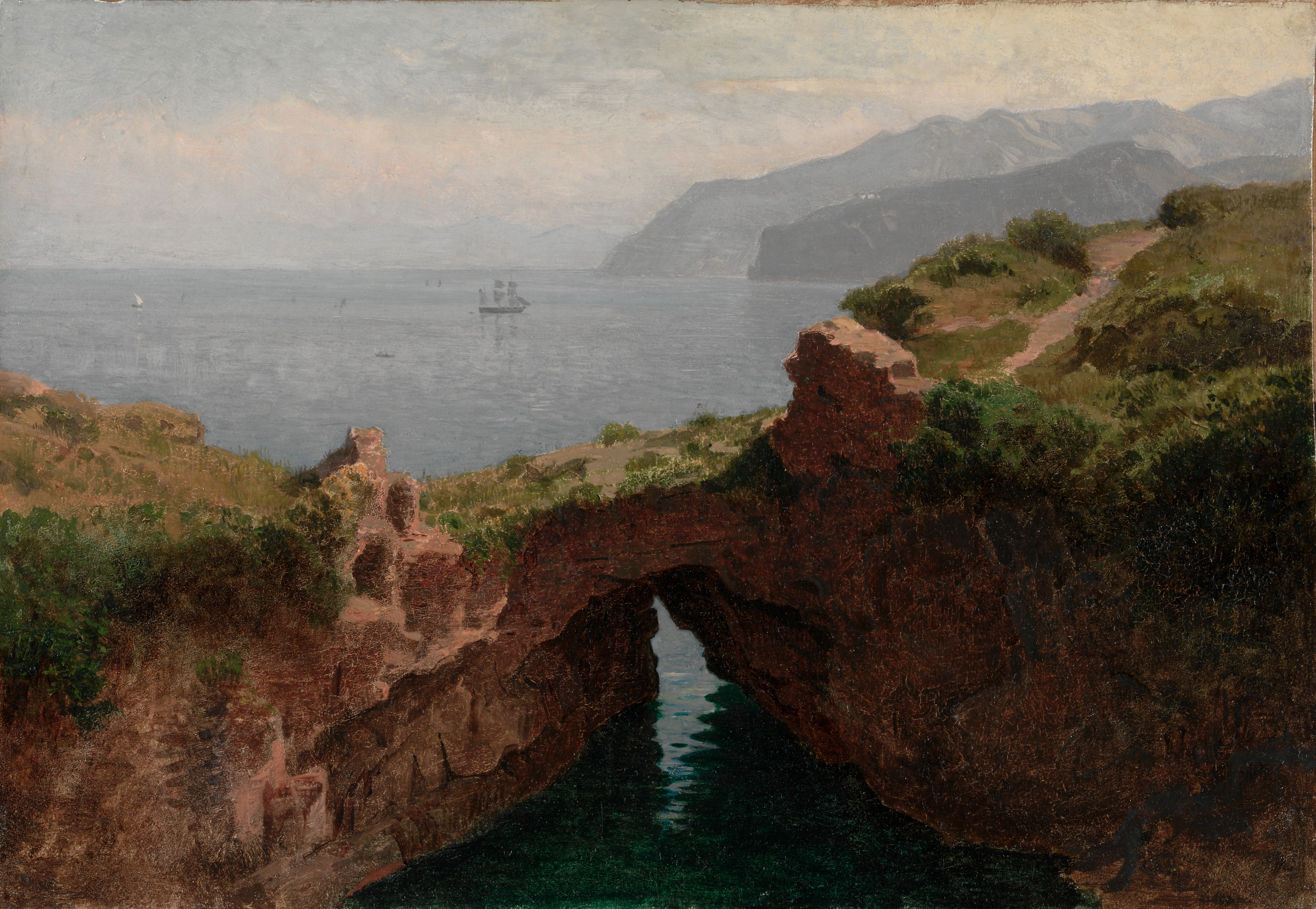 Architectural desktop wallpaper from a painting: Natural Bridge, Sorrento, William Stanley Haseltine, 1856 — Cleveland Museum of Art