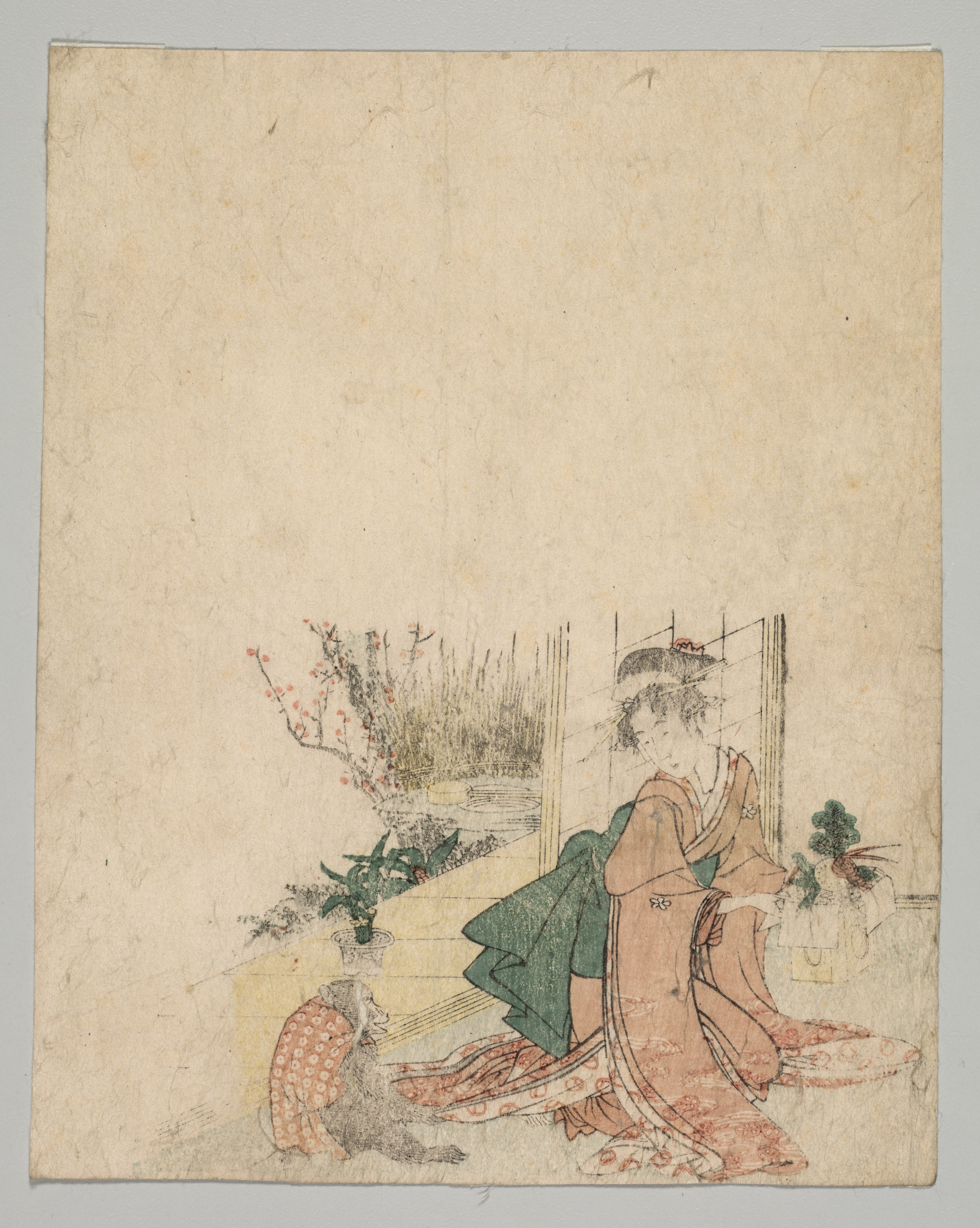 Bright landscape phone wallpaper from a print: New Year's Scene, Japan — Cleveland Museum of Art