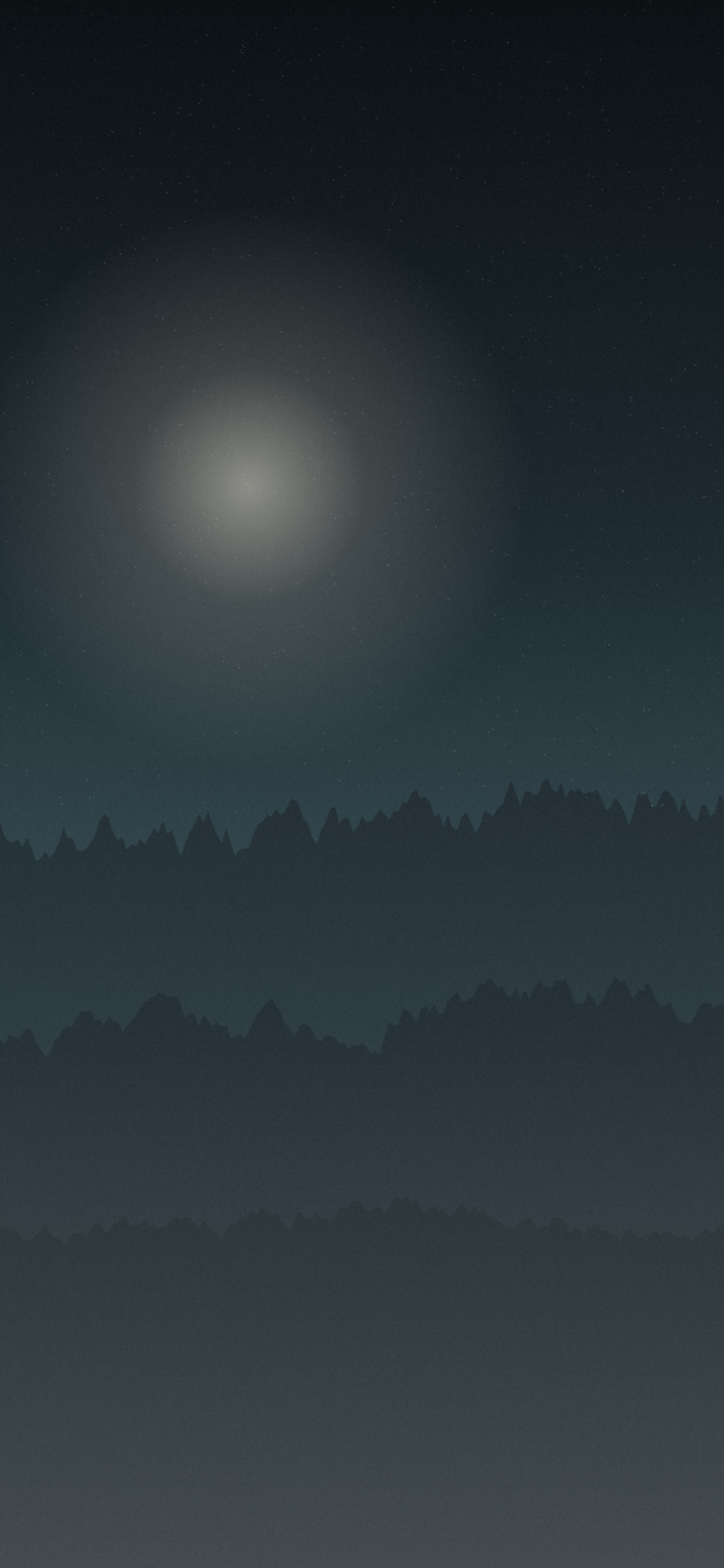 Deep teal gradient phone wallpaper: cold ridgelines barely lit, almost black at the top edge