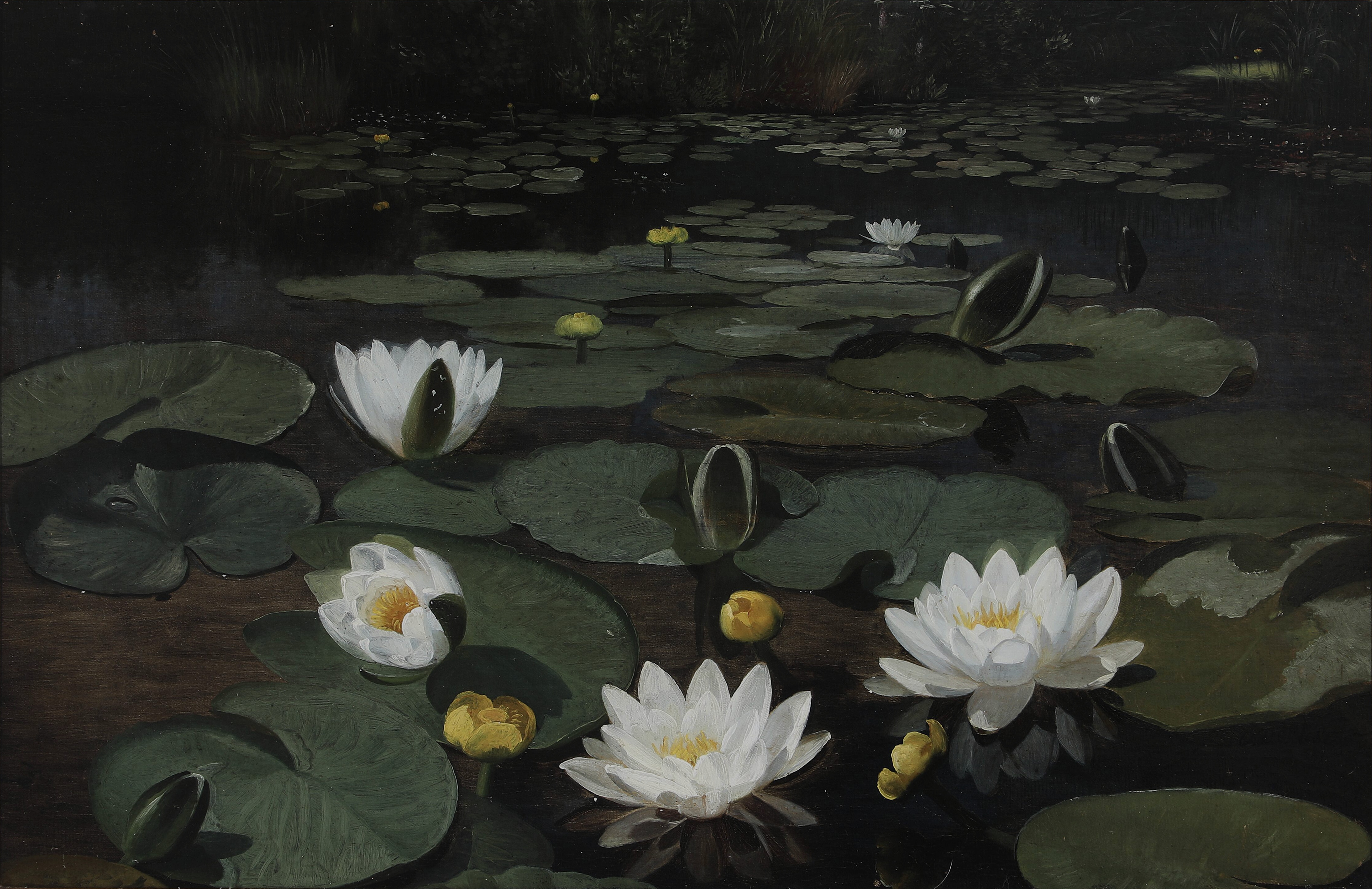 Forest Lake with Water Lilies, the whole painting, desktop background