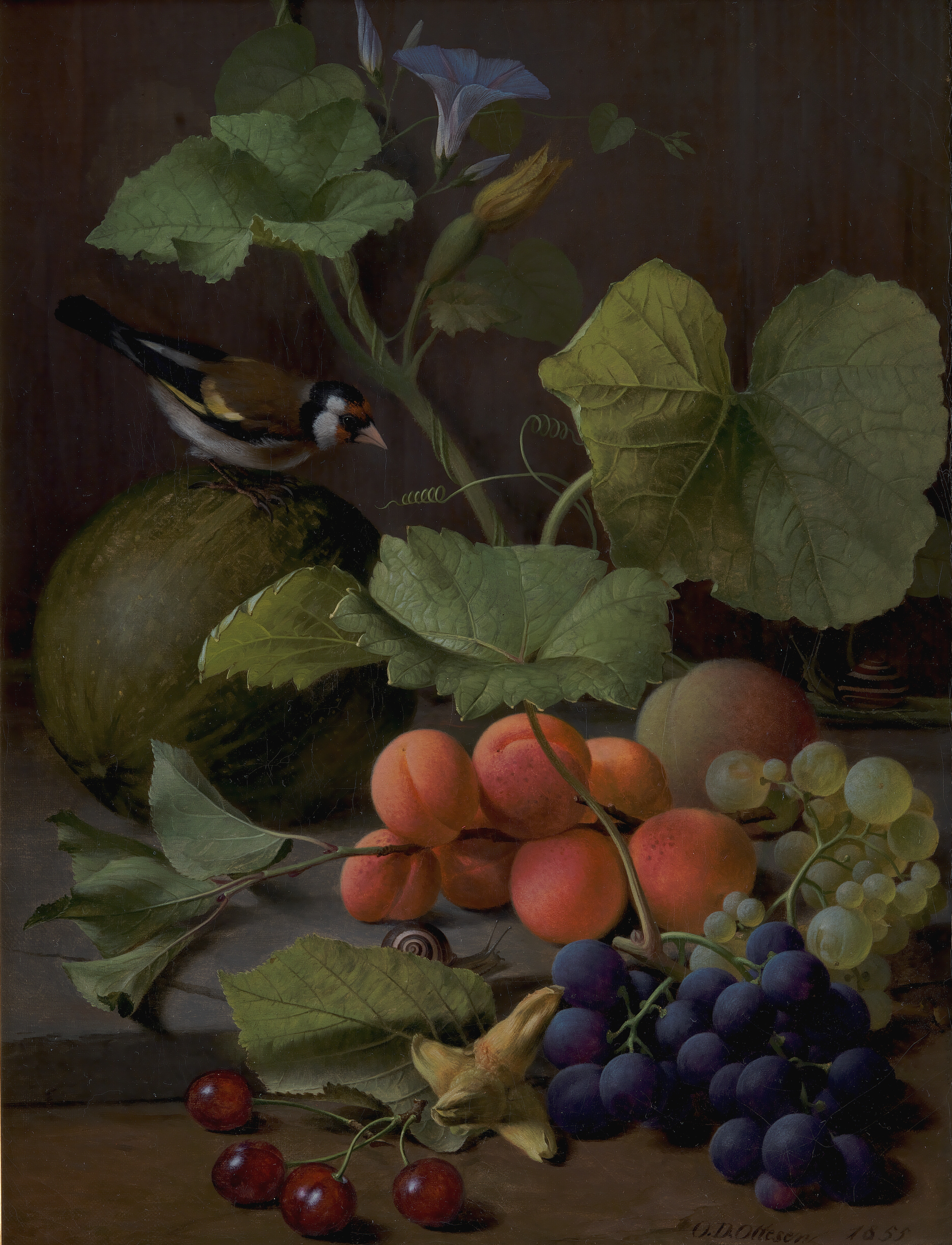 Fruit Piece with a Goldfinch, the whole painting