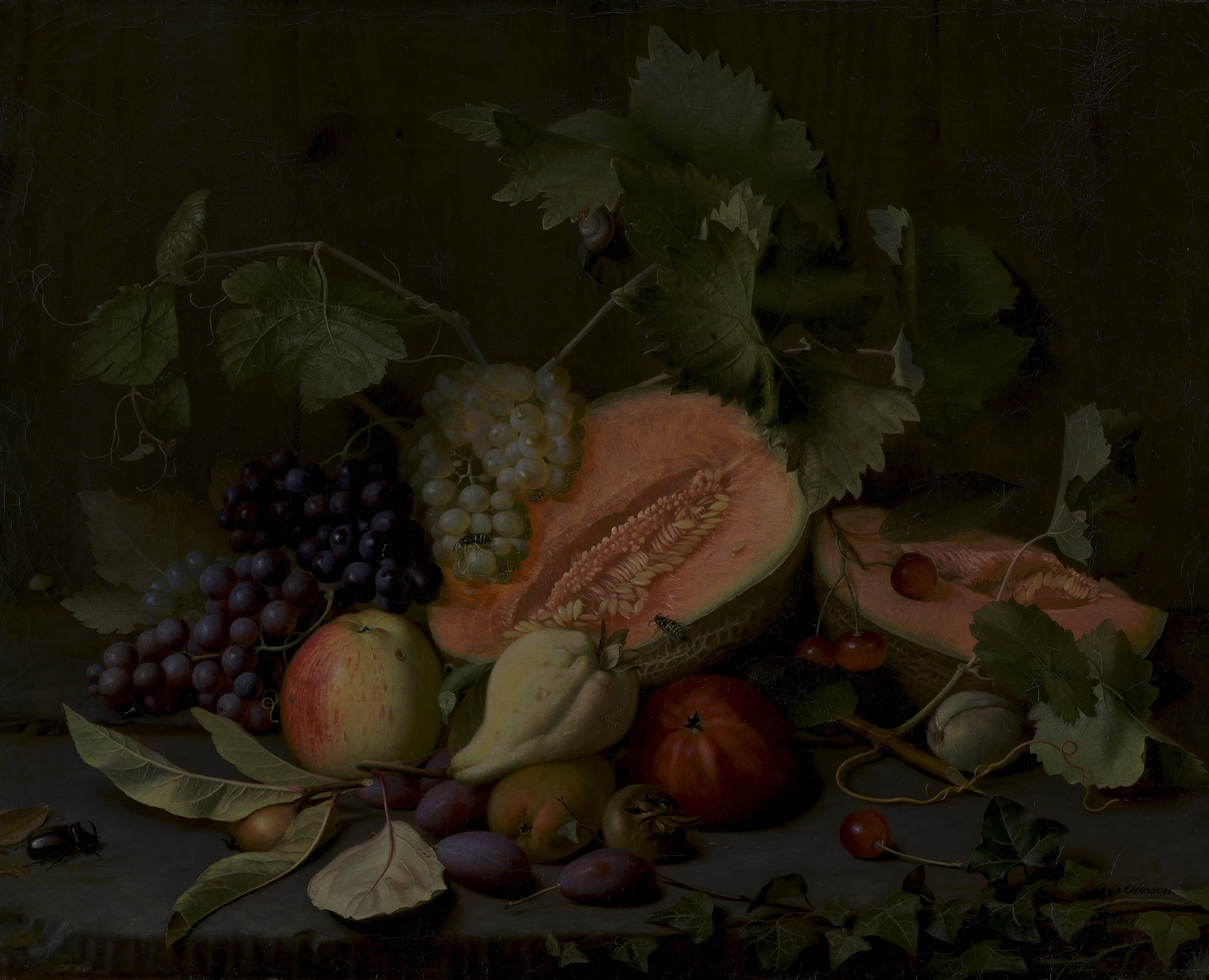 Still Life with Melons and Grapes, the whole painting, desktop background