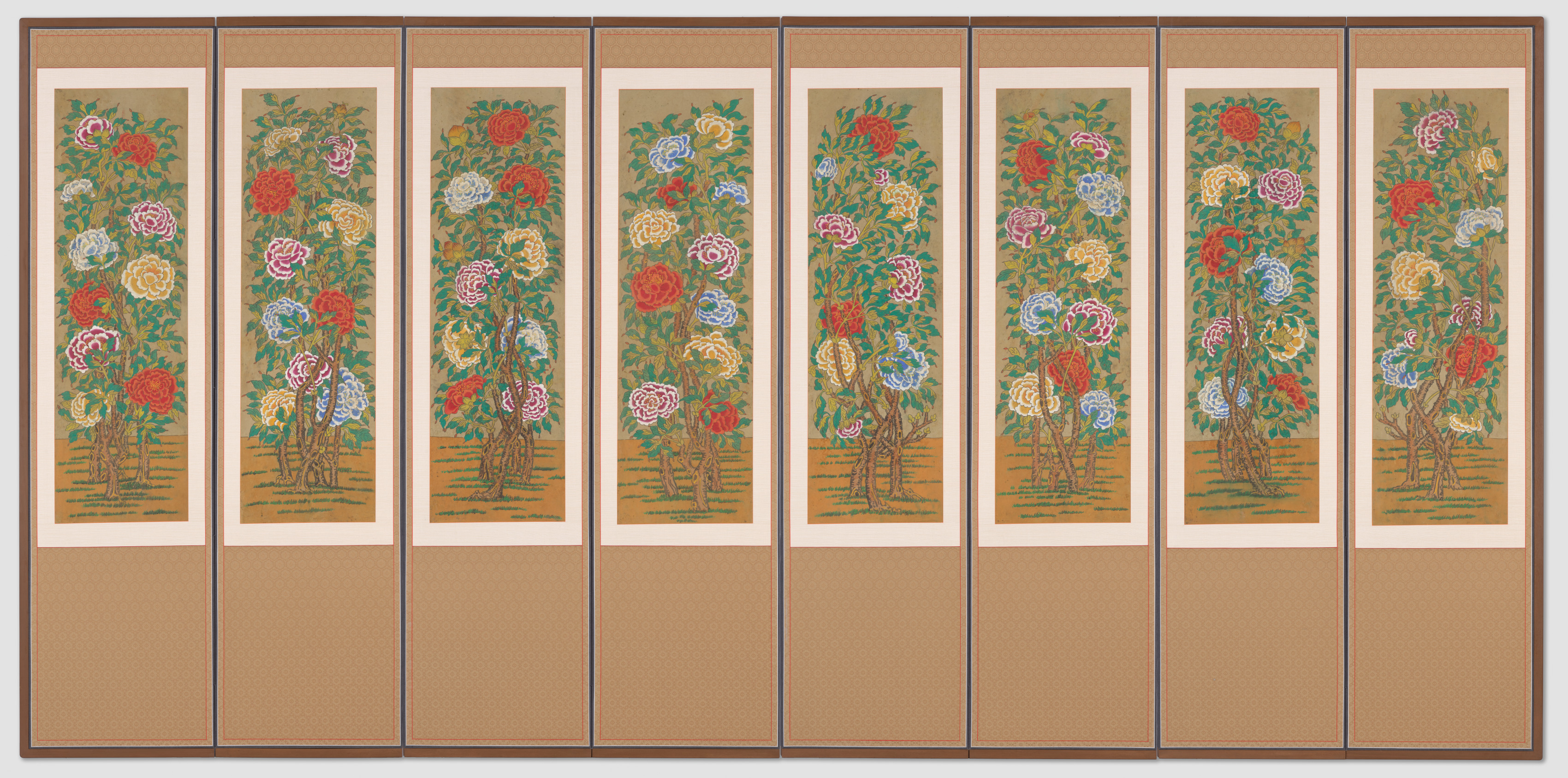 Korean painting desktop wallpaper from a painting: Peonies, Korea, early 1900s — Cleveland Museum of Art