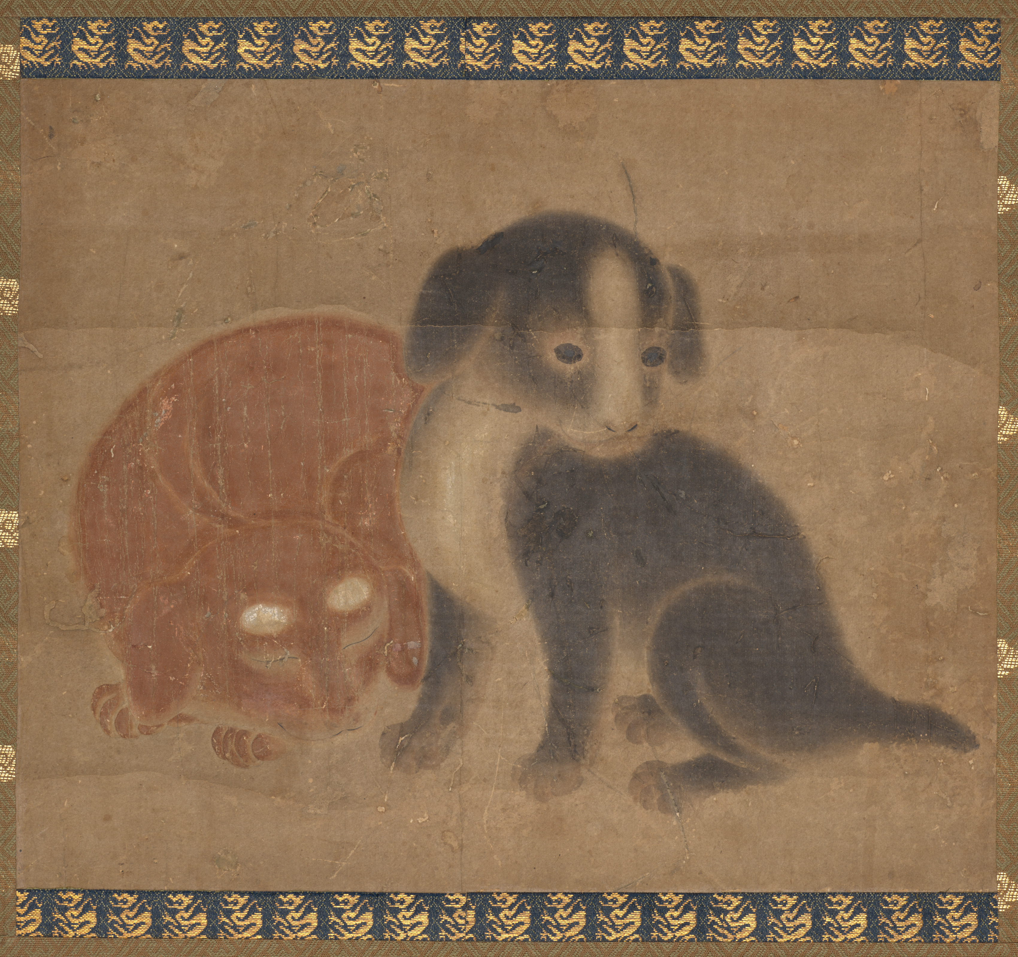 Japanese painting desktop wallpaper from a painting: Puppies, Japan, 1700s — Cleveland Museum of Art