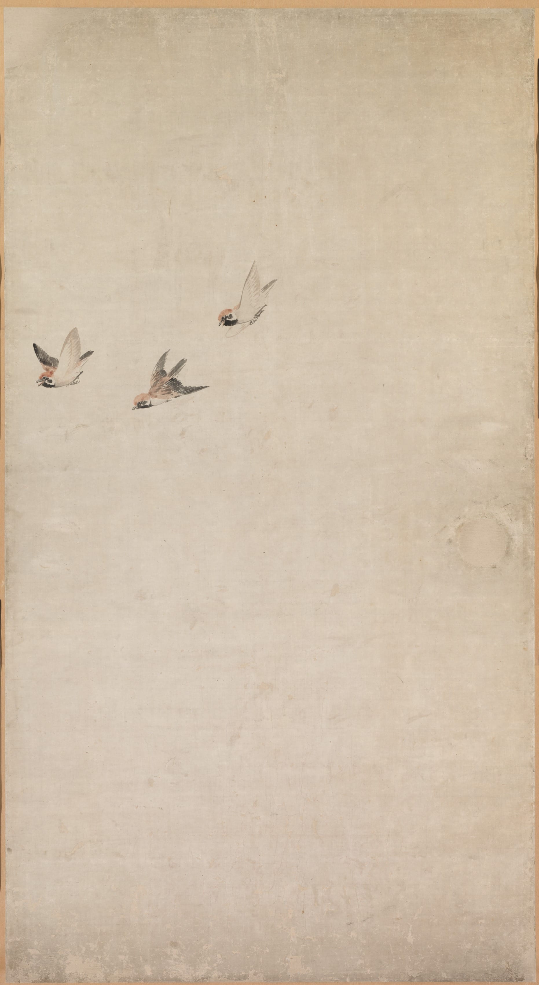 Bright floral phone wallpaper from a painting: Puppies, Sparrows, and Chrysanthemums, Nagasawa Rosetsu, c. 1792–94 — Cleveland Museum of Art