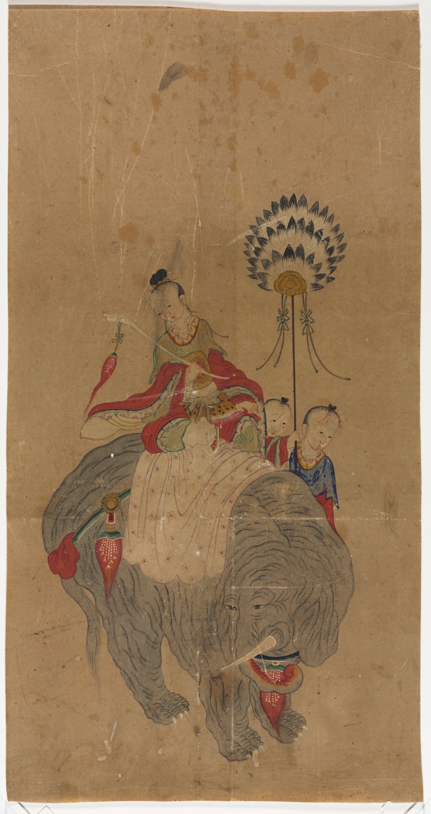 Korean painting phone wallpaper from a painting: Samantabhadra on an Elephant with Two Attendants, Korea, 1392–1910 — Cleveland Museum of Art
