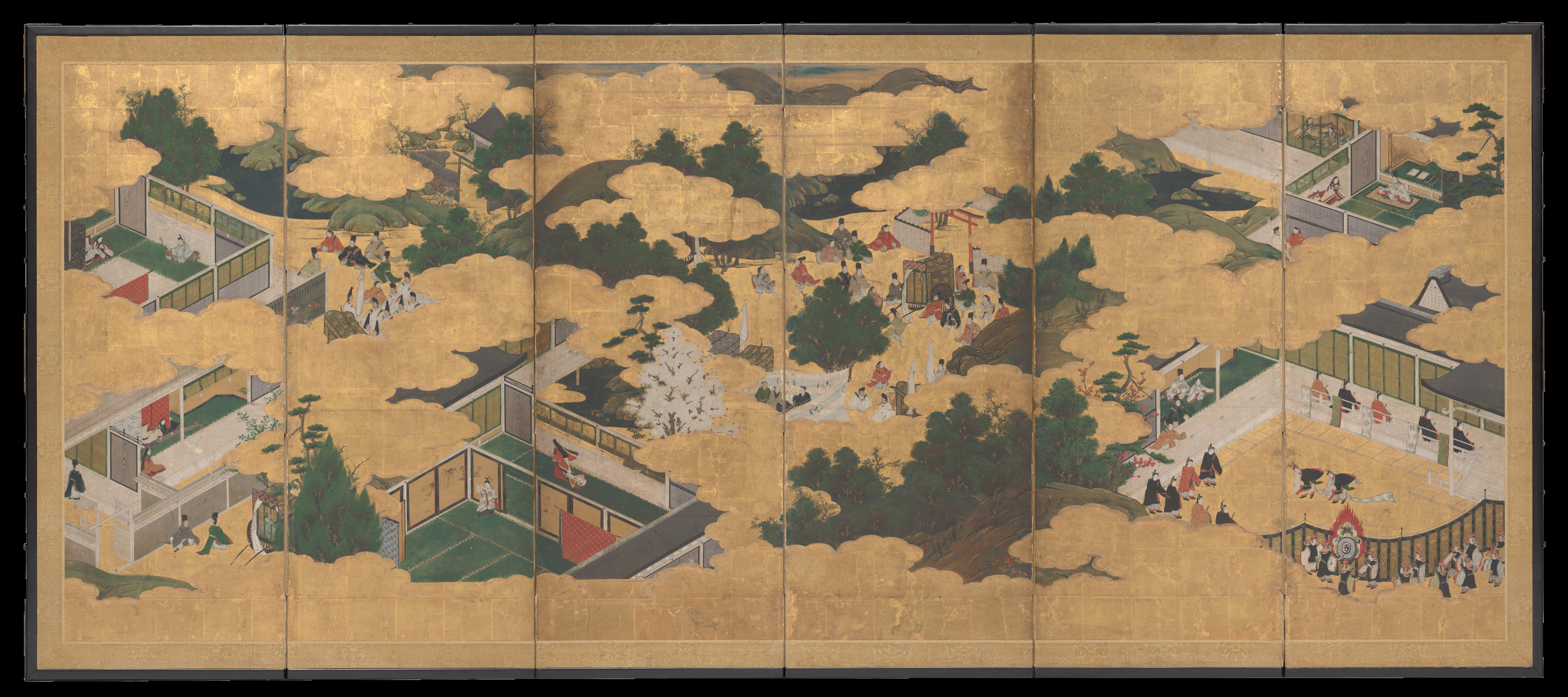 Landscape desktop wallpaper from a painting: Scenes from the Tale of Genji, Japan, 1700s — Cleveland Museum of Art