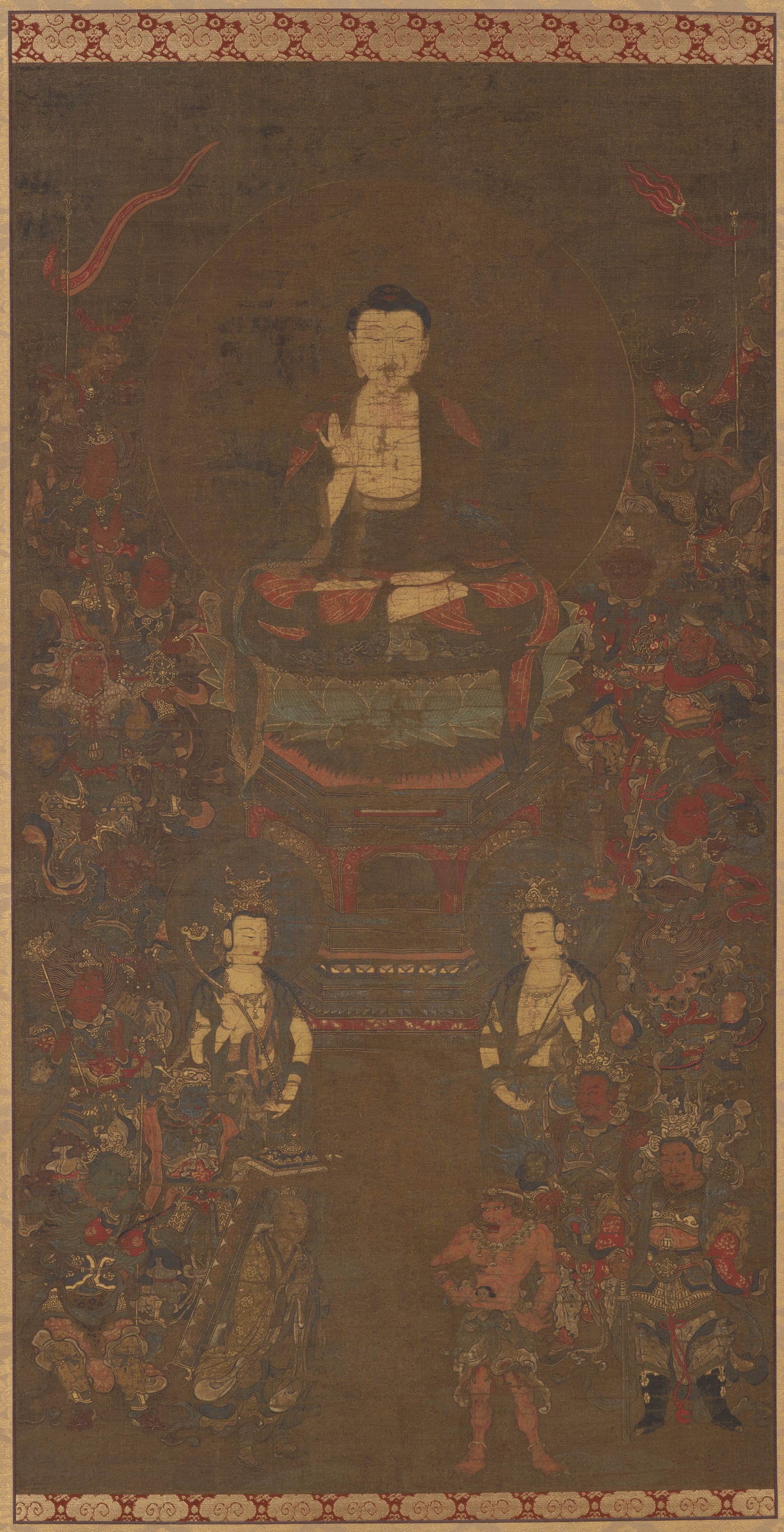 Japanese painting phone wallpaper from a painting: Shakyamuni with the Sixteen Benevolent Deities, Japan, mid- to late 1300s — Cleveland Museum of Art