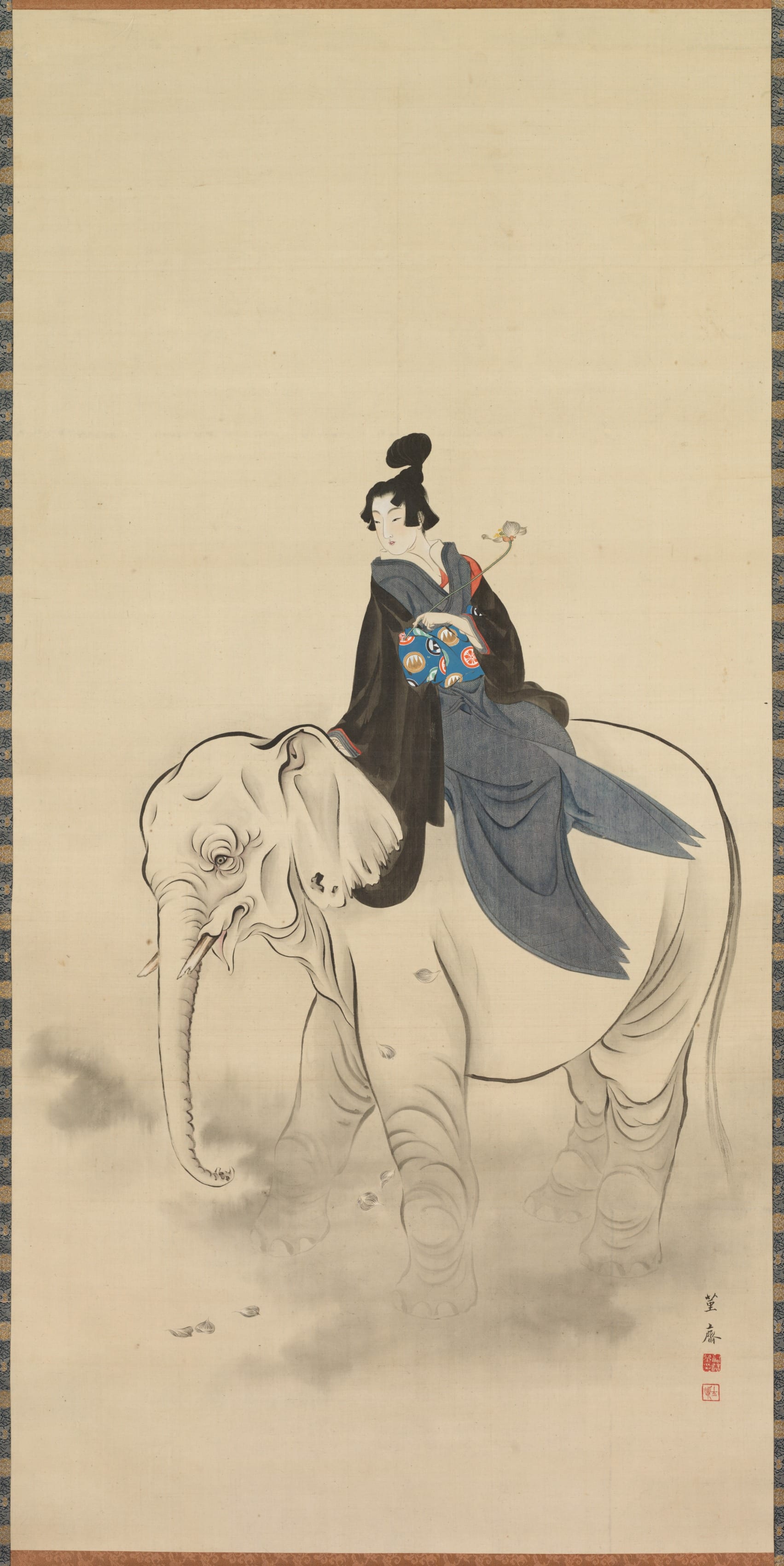 Japanese painting phone wallpaper from a painting: Stand-in Fugen, Kitao Masayoshi, late 1700s–early 1800s — Cleveland Museum of Art