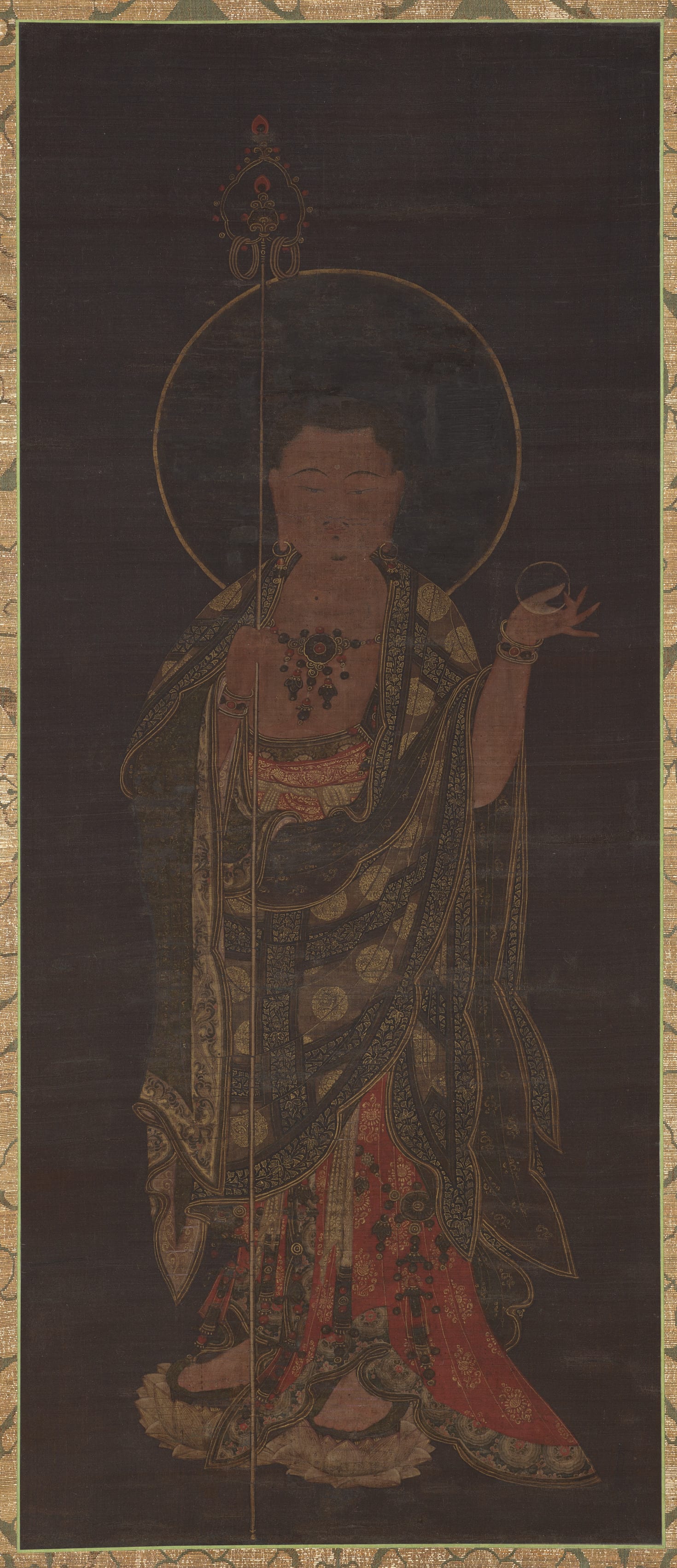 Korean painting phone wallpaper from a painting: Standing Ksitigarbha, Korea, 1300–1350 — Cleveland Museum of Art